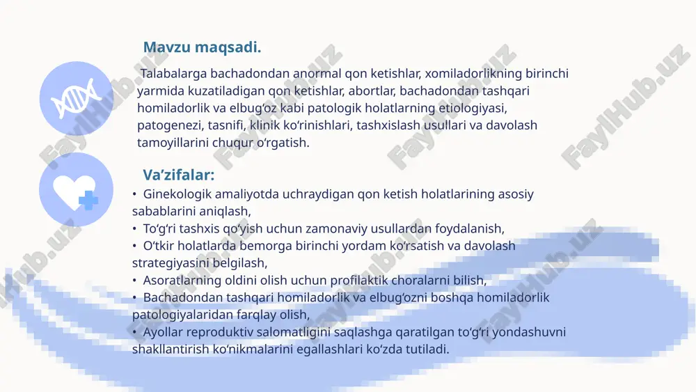umshoqlanganligi aniqlanadi. follikulning qaysi tipda o‘zgarganligini aniqlash uchun funksional diagnostika testlari qo‘llaniladi. baqk asosan ayollarning 3 davrida, balog‘atga yetganda, 20-25% xollarda «etilish» davrida va klimakterik davrida, ya’ni organizmning « so‘nish» davrida 50-60% xollarda uchraydi. yuqorida ko‘rsatilgan omillar ta’sirida bir-biri bilan uzviy bog‘langan halqalardan birining funksional o‘zgarishi kuzatiladi, bu esa o‘z navbatida tuxumdonlar faoliyatining buzilishiga olib keladi: a) ovulyatsiya buzilishiga . b) sariq tana rivojlanishi ii fazasining va progesteron ishlab chiqarishning boshlanmasligi. v) ayol organizmiga faqat estrogenlarning uzoq ta’sir etishi. shu o‘zgarishlarga ko‘ra baqk ni quyidagicha tasniflash mumkin: 1.anovulyator qon ketishi: a) follikullar atreziyasi tipida. b) follikullar persistensiyasi tipida. 2.ovulyator qon ketishi: a) follikulin fazasining qisqarishi. b) lyutein fazasining uzayishi. v) lyutein fazasining qisqarishi. ayollarni yoshga qarab tasniflash: 1.yuvenil qon ketishi. 2.tug‘ruq yoshidagi ayollarda dkk 3.klimakterik premenopauzada qon ketishi. follikul yetilishining buzilishi 2 tipda kuzatiladi. baqk tasnifi: 01 yetilgan 1-2 katta follikul bir qancha vaqtgacha yorilmasdan turadi va estrogenning aktiv fraksiyalarini …