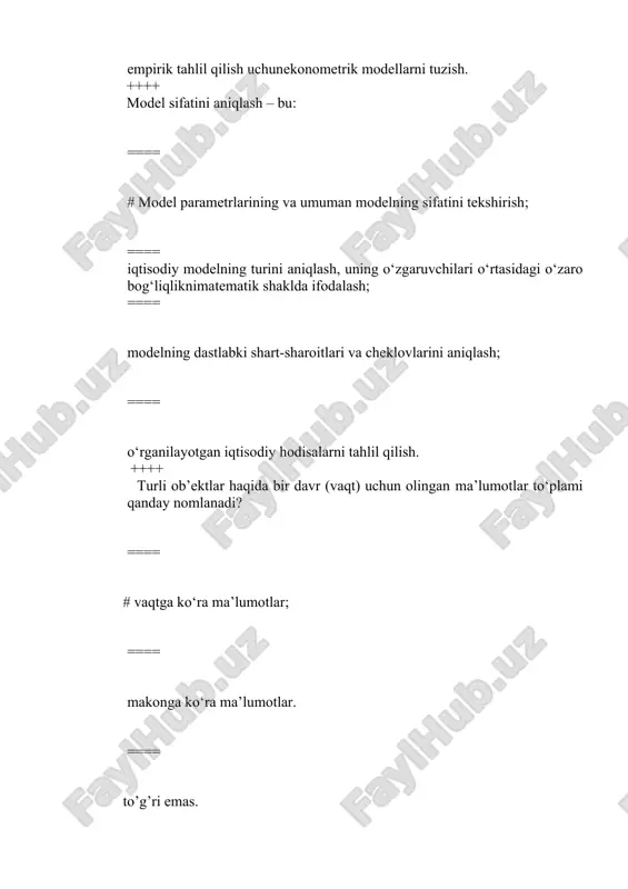 aymiz, lekin ma’lum bir ehtimollik bilan qabul qiluvchi bir nechta qiymat berishimiz mumkin; ==== bu tasodifiy hodisalarning umumiy qonuniyatlari va tasodifiy omillarning ta’sirini miqdoriy baholash usullarini o‘rganadi. ++++ hodisalarning ehtimoli deb: ==== voqea ro‘y berishiga imkon beruvchi mumkin bo‘lgan teng ehtimolli ro‘y berishlarning umumiy sonidagi ulushi tushuniladi. ==== voqea ro‘y berishiga imkon bermaydigani mumkin bo‘lgan teng ehtimolli ro‘y berishlarning umumiy sonidagi ulushi tushuniladi. ==== voqea ro‘y berishiga imkon beruvchi mumkin bo‘lmagan teng ehtimolli ro‘y berishlarning umumiy sonidagi ulushi tushuniladi; ==== voqea ro‘y berishiga imkon beruvchi mumkin bo‘lgan teng ehtimolli ro‘y berishlarning umumiy sonidagi miqdori tushuniladi. ++++ qandaytasodifiymiqdorlargadiskret deb aytiladi? ==== diskret tasodifiy miqdorlar kuzatish natijalari chekli va sanoqli mumkin bo‘lgan sonlar to‘plamidan iborat; ==== diskret tasodifiy miqdorlar kuzatish natijalari cheksiz mumkin bo‘lgan sonlar to‘plamidan iborat; ==== diskret tasodifiy miqdorlar kuzatish natijalari chekli va sanosiz mumkin bo‘lgan sonlar to‘plamidan iborat; ==== diskret tasodifiy miqdorlar kuzatish natijalari cheksiz va sanoqsiz mumkin bo‘lgan …