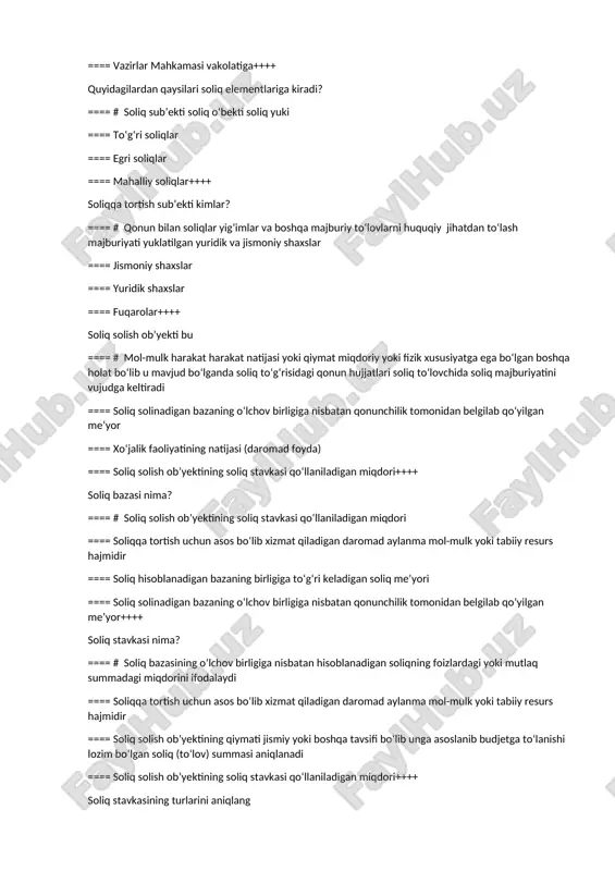 itsiyaviy muhitni yaxshilash orqali mamlakatimiz iqtisodiyoti tarmoqlari va hududlariga xorijiy sarmoyalarni faol jalb etish iboratdir. xususan, soliq yukini kamaytirish va soliqqa tortish tizimini soddalashtirish yo‘lini davom ettirish, soliq ma’hmuriyatchiligini takomillashtirish va rag‘batlantirishning tegishli choralarini kengaytirishga urg‘u berilgan. 1-mavzu: soliqlarning iqtisodiy mazmuni, tarixiy shakllanishi zaruriyati va ahamiyati. reja: 1. soliq va soliqqa tortish fanining predmeti va o‘rganish obyektlari. 2. soliqlarning obyektiv zaruriyati va ahamiyati. 3. soliq funktsiyalari, elementlari va soliqqa tortish tamoyillari. soliq tushunchasi iqtisodiy kategoriya sifatida davlatning paydo bo‘lishi va uning faoliyati davomiyligi bilan bevosita bog’liqdir. soliq tushunchasi tor ma’noda davlat ixtiyoriga soliq to‘lovchilardan majburiy tartibda undiriladigan pul tushumlarini ifodalaydi. tarixan soliqlar davlatni saqlab turush uchun zarur bo‘lgan majburiy to‘lovlar sifatida davlat paydo bo‘lishi bilan vujudga kelgan. soliqlar davlat faoliyat ko‘rsatishining moddiy asosini tashkil etadi. bozor munosabatlarining shakllanishi davrida soliqlar korxonalarning iqtisodiy faoliyatini tartibga solishning ham bilvosita quroli hisoblanadi. soliqlar majburiy to‘lovlarni ifoda etuvchi pullik munosabatlarni bildiradi. bu munosabatlar soliq …