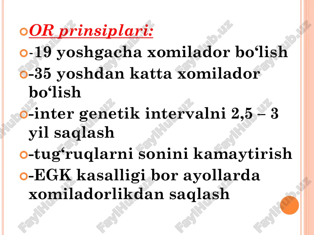 hunki hayz homiladorlikni inkor qiladi. qeyingi in’eksiya to‘la ikki kalendar oyi ya’ni 60 kundan so‘ng qilinadi. fertillik 4-24 oyda tiklanadi. qo‘llanilishi depo proveranikidek lekin ahamiyatli tomoni fertillikning tez tiklanishidir. depo-provera «depo- provera» (upjohn)- dpma 150mg, 3 oyda bir marta qo‘llaniladi. teri osti kontratsepsiya(implantant) tarkibida progesteronning hosilasi bo‘lgan- levonorgestrel tutadi u prolongirlangan ta’sir ko‘rsatadi. implantant 6 ta gugurt cho‘pi razmeridagi silindrik silikonli kapsula bo‘lib har bir kapsula progesteron tutadi. har bir kapsulaning uzunligi 34 sm, diametri 2,5 sm , 36 mg levonorgestrel tutadi. bu kapsulalar chap elkaning ichki yuzasi teri osti soxasiga elpug‘ichsimon qilib , maxsus o‘qitilgan ginekolog tomonidan maxalliy og‘riqsizlantirish ostida troakar yordamida barcha qoidalarga amal qilingan xolda qo‘yiladi. effektivligi 99,7%. bu usuldan 40 yoshgacha bo‘lgan va rejasida homiladorlik aniq yo‘q ayollarga qo‘llaniladi. norplant (6 ta kapsulali 5 yilga) va norplant -2 (2 ta kapsulali 3 yilga) tezkor kontratsepsiya tezkor kontratsepsiya(pojar kontratsepsiya) bu usul ximoyalanmagan a’loqadan 72soat ichida qo‘llaniladigan kontratsepsiya …