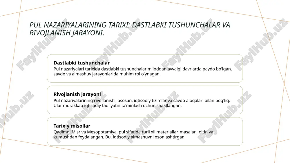 sodiy o'sish pulning iqtisodiy o'sishga ta'siri katta. u investitsiyalarni rag'batlantirib, ishlab chiqarishni oshirishda muhim rol o'ynaydi. inflatsiya va barqarorlik o'zbekistondagi pul siyosati inflatsiyani nazorat qilishga qaratilgan. barqaror narxlar iqtisodiy barqarorlikka erishish uchun zarurdir. valyuta kursining roli valyuta kursi iqtisodiy faoliyatni belgilovchi omil. u import va eksportni boshqarish orqali pulning iqtisodiy ta'sirini oshiradi. pul siyosati: iqtisodiy barqarorlik va inflatsiya nazorati. pul siyosatining maqsadi pul siyosatining asosiy maqsadi iqtisodiy barqarorlikni ta'minlash va inflatsiyani nazorat qilishdir, bu esa iqtisodiy o'sishga yordam beradi. inflatsiya nazorati inflatsiya nazorat qilish, narx barqarorligini saqlash uchun muhimdir. o'zbekistonda markaziy bank inflatsiyani boshqarish uchun turli vositalarni qo'llaydi. iqtisodiy barqarorlik iqtisodiy barqarorlik, investorlar ishonchini oshiradi va iqtisodiy faoliyatni rag'batlantiradi. o'zbekistonda barqaror iqtisodiy muhit yaratishga qaratilgan strategiyalar mavjud. pul muomalasi: bozor iqtisodiyotida muhim omil sifatida. pul muomalasi asoslari pul muomalasi iqtisodiyotni boshqarishning muhim omili sifatida xizmat qiladi, bu orqali tovarlar va xizmatlar almashinuvi amalga oshiriladi. bozor iqtisodiyoti bozor iqtisodiyotida pul muomalasi …