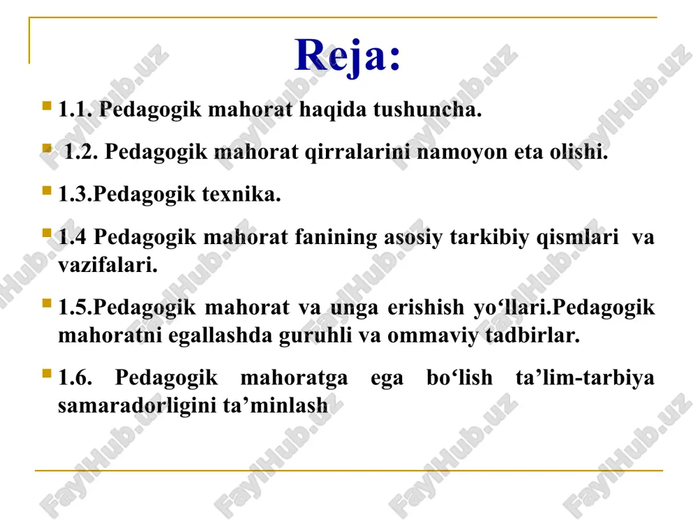 tita qobiliyatini ajratib koʻrsatish mumkin: 1) muloqot qila olish, bu oʻz ishiga, kishilarga boʻlgan munosabat, xayrixohliq, yaxshilikni ravo koʻrish. 2) idrok eta olish qobiliyati - kasbiy hushyorlik, sezgirlik, pedagogik zehn. 3) shaxs joʻshqinligi - irodaviy ta’sir koʻrsata olish va mantiqan ishontira olish qobiliyati. 4) hissiy turgʻunlik - oʻzini qoʻlga olish qobiliyati. 5) optimistik faraz, baholash qobiliyati. 6) ijodiy qobiliyat. 1.2-§. pedagogik mahorat qirralarini namoyon eta olishi. pedagogik texnika bu pedagogik mahoratning toʻrtinchi tarkibiy qismi - oʻqituvchi xatti-harakatini tashkil etish shakli. faqat bilish, yoʻnalish va qobiliyatlargina koʻnikmalarsiz yaxshi natijalar garovi emas. pedagogik texnika oʻz ichiga ikki guruhdagi koʻnikmalarni oladi: oʻz-oʻzini boshkara olish koʻnikmalari va pedagogik vazifalarni hal etish jarayonida oʻzaro ta’sir etish koʻnikmalari. birinchi guruh. koʻnikmalari - bu oʻz tanasi, hissiy holati, nutq texnikasini boshqarishiga qaratilgan. ikkinchisi – didaktik, tashkilotchilik koʻnikmalari, aloqali oʻzaro ta’sir texnikasiga ega boʻlish. har qanday faoliyat kabi pedagogik faoliyat ham oʻz ichiga oʻziga xos xususiyatlar bilan farq …