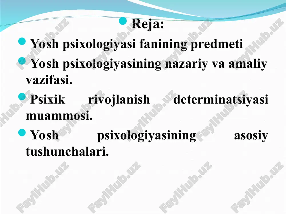 shuningdek, inson shaxsi psixologik xususiyatlarining tarkib topishi qonuniyatlarini o’rganishda qo’lga kiritilgan ilmiy talillarini ta`lim-tarbiya sohalariga tadbiq etishni tashkil etadi. * yosh va pedagogik psixologiyaning birligi yosh va pedagogik psixologiya o’ganadigan obyektning umumiyligidadir. bu ikkala fanning o‘rganish obyekti — bolalar, o‘smir va o‘spirinlar bo‘lib, yosh psixologiyasi ularni yosh taraqqiyoti bo‘yicha o‘rgansa, pedagogik psixologiya tarbiyalanuvchi yoki ta’lim oluvchi sifatida, ya’ni pedagogning ta’lim-tarbiya jarayonida biror maqsadga qaratilgan ta’siri sifatida o‘rganadi. ma’lumki, muayyan yoshdagi bolalarning psixologik xususiyatlarini bilmay turib, ularga maqsadga muvofiq ravishda ta’lim va tarbiya berib bo‘lmaydi. bolaning har bir yoshi o‘z qiyinchiliklariga ega bo‘ladi va o‘ziga nisbatan maxsus munosabatda bo‘lishni talab qiladi. - ta`lim-tarbiya ishlarini takomillashtirishga yordam beradi; - moddiy ne`matlar ishlab chiqarishning samaradorligini oshirish; - millatlararo munosabatni yaxshilashga; - shaxslararo munosabatning to’g`ri yo’naltirishga; - jamoada ijobiy psixologik muhitni yaratishga; - uzoq umr ko’rish sirlarini ochishga; - oilaviy munosabatlarni mustahkamlashga; - ajralishlarning oldini olishga xizmat qiladi; * yosh davrlar psixologiyaning boshqa fanlar …