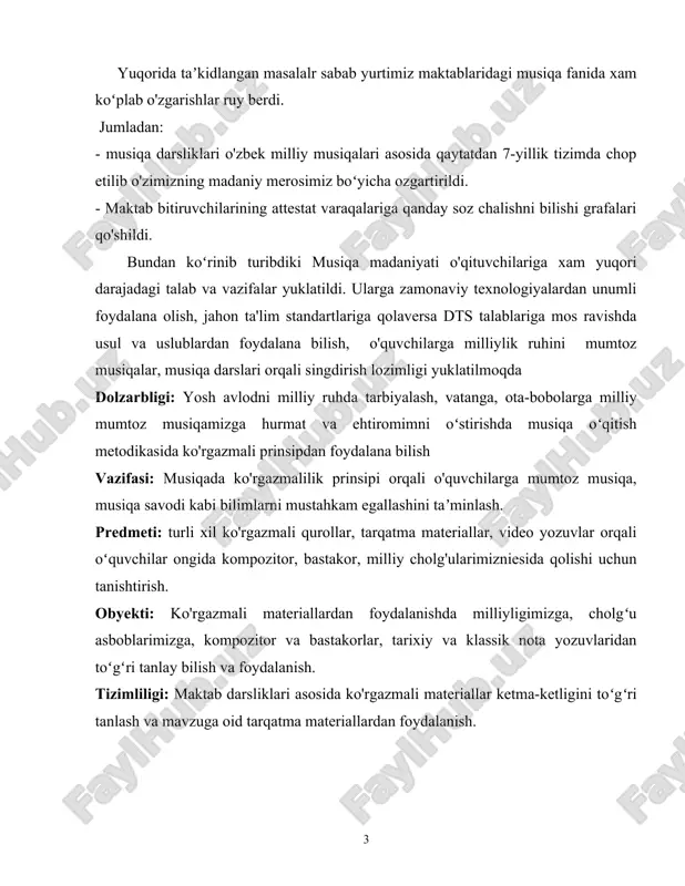 ga, kompozitor va bastakorlar, tarixiy va klassik nota yozuvlaridan toʻgʻri tanlay bilish va foydalanish. tizimliligi: maktab darsliklari asosida ko'rgazmali materiallar ketma-ketligini toʻgʻri tanlash va mavzuga oid tarqatma materiallardan foydalanish. i bob. o'zbek milliy musiqa san’atining mohir ijrochilari va ma’naviy qatlamlari. 1.1. ijrochilik san’atining ma’naviy qatlamlari qadimiy san`atlardan bo`lmish musiqa o`zining shakllanishi jarayonidan hozirgi davrimizgacha insoniyatning ijtimoiy hayoti bilan bog`liq holda shakllanib rivojlangan. hayot tizimining turli shart-sharoitlariga asoslangan holda musiqiy namunalar bunyod etilgan. o`zining ravnaqi yo`lida yirik-yirik asarlar vujudga kelishiga zamin yaratilgan. musiqiy merosimizning murakkab va mukammal jihatlari, boy imkoniyatlari musiqa san`atining insoniyat hayotida muhim ahamiyat kasb etganligidan dalolat beradi. har bir musiqa asarining yaratilishi va uning tinglovchilarga manzur bo`lib, avloddan-avlodga o`tishida taniqli olim b. asafev ta`kidlagan "uchlik" ahamiyatlidir. bu esa ijodkor, ijrochi va tinglovchilarning mutanosibligidir. har bir asar ana shu jarayon mutanosibligini ta`minlasa, u albatta musiqiy meros namunalari qatoridan joy olishi, ustozona musiqa ijodiyoti talablariga javob berishi muqarrar. mazkur "uchlik"ning …