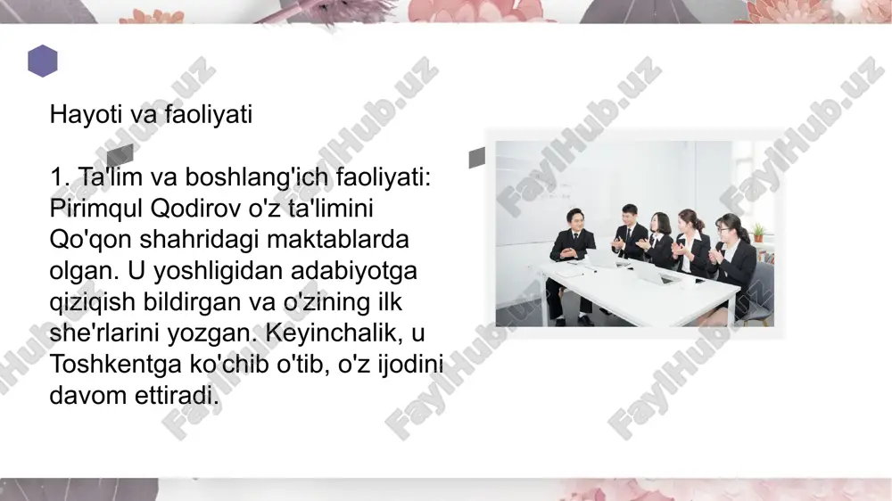k tillariga o‘girilib, moskva hamda kaunasda chop etiladi. p. qodirovning ishchilar qahramonligiga bag‘ishlangan “mening xazinam” qissasi asosida “sening izlaring” filmi suratga olingan. shuningdek, “hurriyat” hamda “meros” qissalari ham ekranlashtirilgan. ushbu asar qahramonlari o‘rnida paxtachilar, metropoliten loyihachilari, quruvchilar kabi zamondoshlarimiz gavdalanadi. p. qodirov qahramonlarining insoniy jozibasi ularning mehnatkashligi, to‘g‘riso‘zligi va jamiyatimizning axloqiy taraqqiyoti uchun ehtirosli fuqarolik kurashidan kelib chiqadi. ushbu sifatlar, ayniqsa, “olmos kamar” romanida namoyon bo‘ladi. bu roman 1983 yil sssr yozuvchilar uyushmasining mukofotiga sazovor bo‘lgan va 1987 yil vetnam tiliga tarjima qilinib, xanoyeda chop etilgan. bolakay kitobxonlar uchun p. qodirov qiziqarli yo‘nalishdagi qissalar yozgan - “akromning sarguzashtlari”, “najot” va “yayra institutga kirdi”. yozuvchining kichik asarlari orasida o‘tkirsyujetli hikoyalari “jon shirin” va “umid” asarlari ommabop bo‘lgan. “umid” - rus, ukrain va boshqa tillarga tarjima qilingan. p. qodirovning badiiy til va ijodiy jarayon haqidagi ilmiy asarlari ham mashhur - ular “adabiyot nazariyasi” akademik ikki bobligida o‘zbek tilida nashrdan chiqqan. 60-yillarda pirimqul …