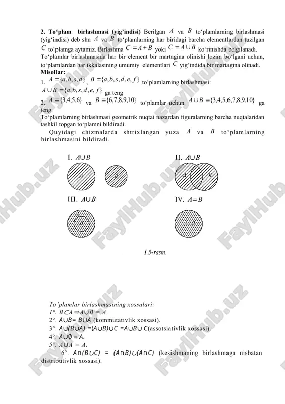 a, b, and c be subsets of some universal set u . then we have two “distributive laws:” a∩(b ∪c) = (a∩b)∪(a∩c), and a∪(b ∩c) = (a∪b)∩(a∪c). proof. as you might expect the above can be easily demonstrated through venn diagrams (see exercise 1 below). here, i’ll give a formal proof of the first result (viz., that “intersection distributes over union”). let x ∈ a ∩ (b ∪ c) and so x ∈ a and x ∈ b ∪ c. from this we see that either x ∈ a and x ∈ b or that x ∈ a and x ∈ c, which means, of course, that x ∈ (a ∩ b) ∪ (a ∩ c), proving that a∩(b∪c) ⊆ (a∩b)∪(a∩c). conversely, if x ∈ (a∩b)∪(a∩c), then x ∈ a∩ b or x ∈ a∩ c. in either case x ∈ a, but also x ∈ b ∪ c, which …