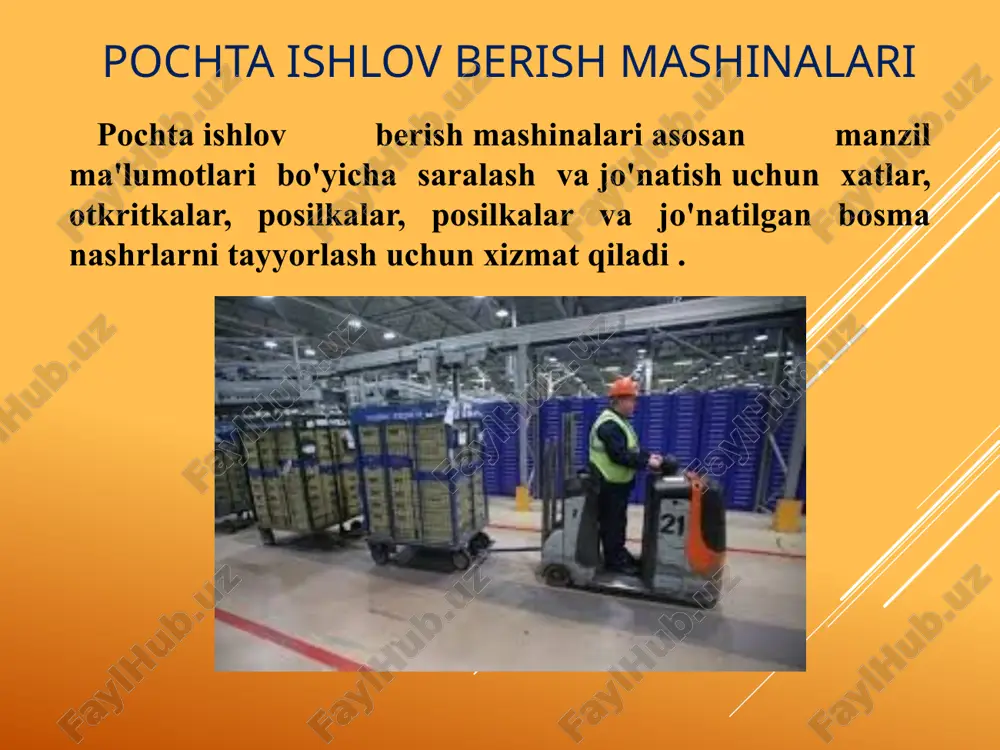 namunasi qiymati e’lon qilingan va ustama to‘lovli banderollar o‘rovlariga manzil va qo‘shimcha yozuvlar yozish namunasi «o‘z qo‘liga topshirilsin. buyurtma bildirishnoma bilan» belgili buyurtma xatlarning manzil tomonini rasmiylashtirish namunasi tashqi pochta qutilariga faqat 114x162 mm va 110x220 mm o‘lchamdagi konvertlarga joylangan oddiy xatlar va 105x148 mm o‘lchamdagi pochta varaqchalari tashlanishi mumkin. pochta aloqasi obyektlarining operatsion zallarida o‘rnatiladigan maxsus pochta qutilariga 162x229 mm, 229x324 mm o‘lchamdagi pochta konvertlarida oddiy xatlar ham tushirilishi mumkin. xatlar, pochta varaqchalari, banderollar, mayda paketlar, sekogrammalar, tegishli o‘rovdagi bosma nashrlarni qabul qilish banderollar, sekogrammalar, tegishli o‘rovdagi bosma nashrlar, oddiy mayda paketlar, shuningdek, frankirlash mashinalarida rasmiylashtirilgan xatlar va pochta varaqchalari pochta aloqasi obyektlariga topshiriladi. taqvim shtempeli izining sanasi pochta aloqasi obyektida ularni topshirish sanasiga muvofiq bo‘lishi kerak. barcha oddiy banderollar va oddiy mayda paketlar, buyurtma pochta jo‘natmalari jo‘natuvchilar tomonidan pochta aloqasi obyektlariga topshiriladi. buyurtma xatlar, buyurtma banderollar, buyurtma sekogrammalar, buyurtma mayda paketlarda jo‘natish mumkin bo‘lmagan joylanmalar aniqlanganda, ular qabul …