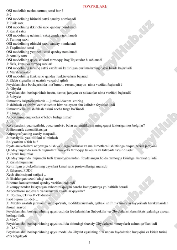 rayonini uzib qo’yish, modifikatsiyalash, qalbaki shifr ma`lumotlar tayyorlash harakatlaridan iborat jarayon foydalanishni boshqarishning qaysi usulida foydalanishlar subyektlar va obyektlarni klassifikatsiyalashga asosan boshqariladi. j: mac foydalanishni boshqarishning qaysi usulida tizimdagi shaxsiy obyektlarni himoyalash uchun qo‘llaniladi j: dac foydalanishni boshqarishning qaysi modelida obyekt egasining o‘zi undan foydalanish huquqini va kirish turini o‘zi belgilaydi j: dacfinternetda elektron pochta bilan ishlash uchun tcp/ipga asoslangan qaysi protokoldan foydalaniladi? foydalanishni boshqarishning qaysi usuli -: obyektlar va subyektlarning atributlari, ular bilan mumkin bo‘lgan amallar va so‘rovlarga mos keladigan muhit uchun qoidalarni tahlil qilish asosida foydalanishlarni boshqaradi. j: abac foydalanishni boshqarishning qaysi modelida har bir obyekt uchun har bir foydalanuvchini foydalanish ruxsatini belgilash o‘rniga, rol uchun obyektlardan foydalanish ruxsati ko‘rsatiladi? j: rbac to’rtta bir-:biri bilan bog’langan bog’lamlar strukturasi (kvadrat shaklida) qaysi topologiya turiga mansub j: xalqa yulduz to’liq bog’lanishli yacheykali qanday xujum asosiy hujumlarni oson amalga oshirish uchun tashkilot va tarmoq haqidagi axborotni to‘plashni maqsad qiladi? j: dns …