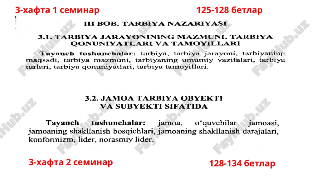 oq bilan tarbiyalashi ko'p mikdordagi nafl sadaka berishidan yaxshiroqdir "(termiziy rivoyati). milliy qadriyatlarmizda tarbiya ota-ona tarbiyasining axamiyati xaqida rasulloh sollalloxu alayxi va sallam ushbu hadisi sharif: "har bir farzand musulmon fitratida tug'iladi, lekin uni yahudiyga aylantirib yuboradigan ish ham, nasroniy yoki majusiyga aylantirib yuboradigan uning ota - onasidir"(imom buxoriy rivoyati). abu ali ibn sino farzand tarbiyasi xakida vasiyat kilib , bunday degan edi: "yosh bola ta'lim - tarbiya oladigan joyda odob axloqli, turish turmushi namunali bolalar bo'lishi lozim. zero, yosh bola xar bir narsani taqlid qilib o'rganadi va ular bilan do'st bo'ladi hadis ilmi tarbiya haqida. (o'qing va o'ylab ko'ring) sadaqaning afzali mo'min kishining ilm o'rganib, so'ng boshqa mo'minlarga ham o'rgatishidir. bir soatgina ilm o'rganish bir kechalik ibodatdan yaxshi, bir kunlik dars esa uch oy tutilgan nafl ro'zadan afzaldir hadis ilmi tarbiya haqida. (o'qing va o'ylab ko'ring) kimki birovning yozayotgan yoki kelgan xatini beruxsat o'qisa, guyoki u do'zaxga intilgan bo'ladi. …