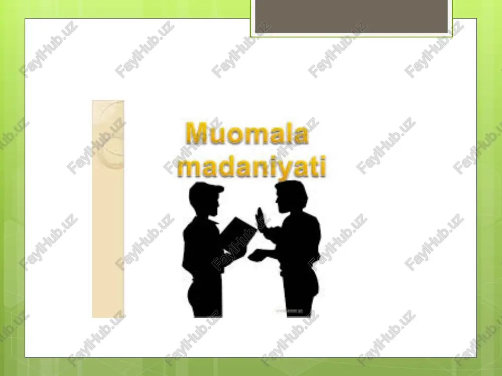 dagilar muhim chehra o’zgarishi - 55% nutq ohangi - 38% nutq mazmuni - 7% a. mehrabian. non-verbal communication (chicago:aldine,2002) savol va izohlar ? microsoft injenernoe masterstvo konfidentsialnaya informatsiya maykrosoft 27 dostatochno li lakonichna prezentatsiya? peremestite izlishnee soderjimoe v prilojenie. ispolzuyte slaydi prilojeniya dlya soderjimogo, ssilka na kotoroe mojet potrebovatsya pri pokaze slayda voprosa, ili kotoroe mojet bit polezno slushatelyam dlya bolee glubokogo izucheniya v budushem. image6.png image7.jpeg image8.png image9.png image10.jpeg image11.wmf image12.png image13.jpeg image14.png image15.png image16.png image17.wmf image18.png image19.jpeg image20.png image4.jpeg image5.png image21.jpeg muomala madaniyati og zaki mulogotda gap qurilishini aql nazorat qilib boradi rahbarlikning asosiy sifatlari vectorstock® vectorstock.corm/20082439 ovsatma funk syasi integrals funk syasi pramat bench fava bihokeh funksiyasi koratmalarfunksiyasi oc gish unksiasi sir kotsatich funksasi ini yarstih funksiyasi ‘boshqa funksiyalar ei “vectostock atari /docprops/thumbnail.jpeg 4. mavzu: tashkilotda muloqot tz