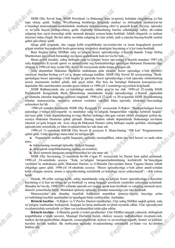 obaynida boshimizdan oʻtkazgan mustamlakachilik dunyoga keladi. “tenglik” soʻzining qudrati shundaki, u odamlar-ning oʻzaro munosabatlaridan tortib, davlatlararo munosabatlargacha hamma narsani meʻyor-mezonga soladi, turli kamsitishlar yoki man-tiqsiz taʻzim-tavozega chek qoʻyadi. istiqlol - oʻzaro hurmat, bir-birini tan olish, bir-birini eʻzozlash orqali inson qadr-u qimmatini asrashdir. demak, mustaqil har bir shaxs, har bir inson mohiyatidan kelib chiqadigan butun jamiyat va insoniyatni baholaydigan umuminsoniy qadriyat! mustaqillik - jamiyatdan ajralmagan holda dunyo muammolari va oʻz taqdiri bilan bogʻliq boʻlgan istiqbol haqida oʻylashdir. istiqlol - erkin dunyoqarash, erkin tafakkurga suyanib yashash salohiyatidir. mustaqil yashashga, mustaqil fikrlashga, oʻz taqdirini oʻzi bel-gilashga, oʻz hayotini oʻzi izga solishga qodir odam ziddiyatlarni osonlik bilan yengadi, dunyoning shiddatli muammolar buhronida dovdirab qolmaydi. har bir inson ruhiyati, feʻl-atvori jihatidan qara-ganda ana shu oddiy hayotiy haqiqatni keng maʻnoda davlat musta-qilligiga ham qiyoslash mumkin. mustaqillik mustamlakachilikning har qanday shaklini, u ta-qozo etadigan tazyiqlar, kamsitishlar va zoʻravonliklarni inkor eta​di. ayni paytda mustaqillik jahon taraqqiyotining ilgʻor tajribalari …