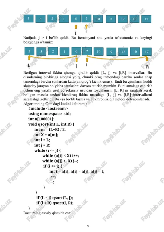 eriladi. ularning qiymatlari butun va modul jihatidan 106 dan oshmaydi. chiquvchi ma’lumotlar bitta butun sonni – maksimal ko’paytmaning qiymatini chiqaring. misollar № kiruvchi ma’lumotlar chiquvchi ma’lumotlar 1 5 5 6 -9 4 3 120 2 3 -5 -7 -2 -70 2-topshiriq sizga bir o’lchamli massiv berilgan. sizning vazifangiz unda nechta har xil sonlarqatnashganligi topishdan iborat. kiruvchi ma’lumotlar birinchi qatorda butun son n−massiv elementlari soni berilgan(1≤n≤105). ikkinchiqatorda massiv elementlari bitta probel bilan ajratilib berilgan. massiv elementlari butunva modul jihatdan 109 dan oshmaydi. chiquvchi ma’lumotlar birinchi qatorda bitta sonni – so’ralgan sonni chiqaring. misollar № kiruvchi ma’lumotlar chiquvchi ma’lumotlar 1 1 5 1 2 5 8 -7 7 8 -7 3 3 3 3 3 1 2 3-topshiriq s sart berilgan. s satrning qism satrlari deb barcha 0≤i≤j≤n-1 (bu yerda n − s satrninguzunligi)juftliklar uchun si…sj lardan tuzilgan satrlarga aytiladi. masalan aab satrningqism satrlari: a, aa, aab, a, ab, b. sizning vazifangiz …