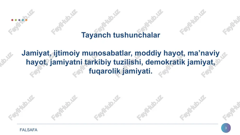 yojlarini qondirish uchun ishlab chiqarilgan boyliklar sistemasi. falsafa * madaniyat va sivilizatsiya madaniyat va sivilizatsiya tushunchalari o‘zaro bog‘liq bo‘lsa-da, turli mazmun va xususiyatga egadir. “sivilizatsiya” tushunchasi alohida olingan bir xalq, hudud, jamiyat, davlat va xatto jahonga, ularning ijtimoiy-iqtisodiy va madaniy taraqqiyotining muayyan bosqichiga nisbatan ham qo‘llaniladi. “sivilizatsiya” lotincha “sivilius” so‘zidan olingan bo‘lib, aynan “fuqarolikga oid” degan ma’noni anglatadi. falsafa * sivilizatsiya – madaniy texnik taraqqiyotning yuqori bosqichi (bunda yozuvning kashf etilishini, texnik kashfiyotlar, sanoat inqilobi sivilizatsiyaning muhim belgisi sifatida talqin etiladi); sivilizatsiya – jamiyatning muayyan namunasi (bunda u “formatsiya” tushunchasi bilan aynanlashtiriladi): sivilizatsiya – insoniyatning yovvoyilik va vaxshiylikdan keyingi taraqqiyot davri. falsafa * madaniyat falsafa * falsafa * inson va insoniyat uchun ahamiyatli bo‘lgan millat, elat va ijtimoiy guruhlarning manfaatlari va maqsadlariga xizmat qiladigan va shu tufayli ular tamonidan baholanib qadrlanadigan tabiat va jamiyat ne’matlari, hodisalari majmuini tushunmog‘imiz lozim. qadriyat deyilganda - aksiologiya-falsafaning qadriyatlarni o‘rganuvchi sohasi 4.qadriyat tushunchasining tavsifi va …