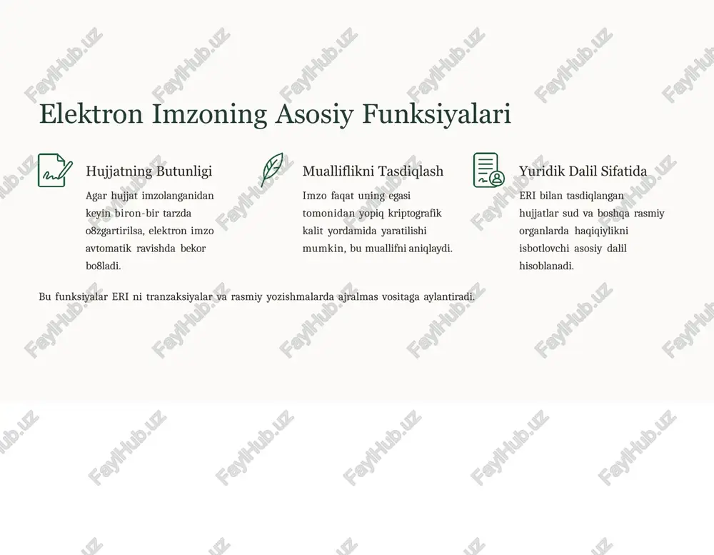 logiyalar sun9iy intellekt (ai) hujjatlarni avtomatik tekshirish uchun, blokcheyn esa xavfsizlik va shaffoflikni oshirish uchun joriy etiladi. xulosa: raqamli davrda ishonchli va tezkor hujjat almashinuvi elektron imzo va elektron hujjat almashinuvi nafaqat texnologik yangilik, balki zamonaviy biznes va davlat boshqaruvining muhim poydevoridir. u yuridik kuchga ega, yuqori darajada xavfsiz va foydalanishda qulaylik yaratadi. qog8ozga asoslangan jarayonlardan voz kechish orqali samaradorlik va shaffoflik sezilarli darajada oshadi. har bir tashkilot va fuqaro ushbu raqamli transformatsiyaning afzalliklaridan foydalanishga tayyor bo8lishi lozim. image1.jpg image2.png image3.png image4.png image5.png image6.png image7.png image8.png image9.png image10.png image11.png image12.png image13.jpg image14.png image15.png image16.png image17.png image18.png image19.png image20.png image21.png vad
