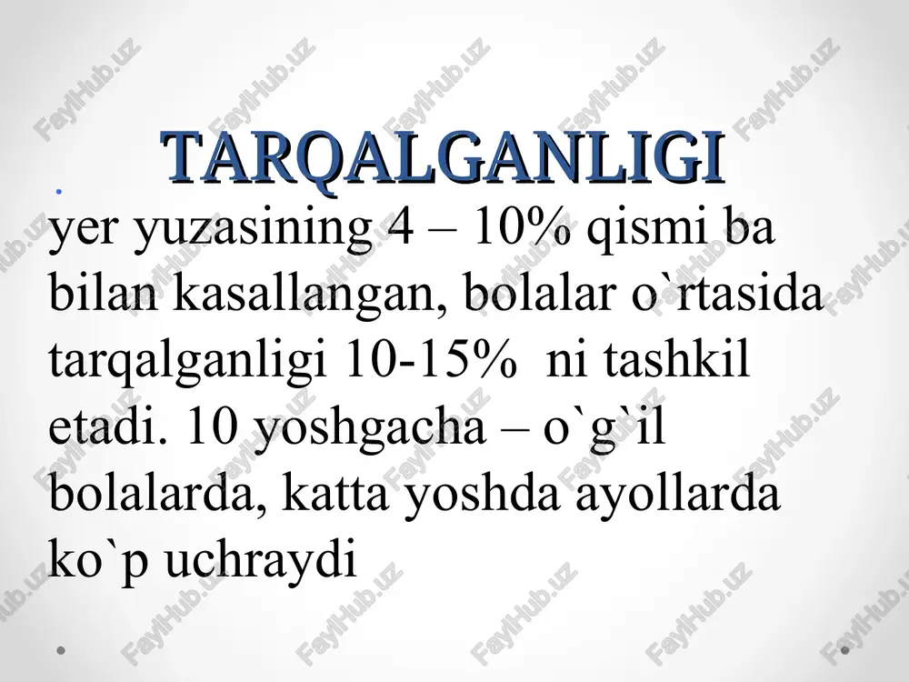 lar va uzoq davom etuvchi kurslar bilan peroral glyukokortiko-steroidlar doimiy simptomlar tez-tez qaytalanish tez-tez tungi simptomlar jismoniy faollik cheklangan nchat yoki jnchq1 me'yorning 60% sutka davomida o’zgarishi > 30% 4 pog`ona. og`ir persistirlovchi astma kerakli bo`lgan medikamentoz davo davolashdan oldingi klinik ko`rinishi pog`onalari ba ning tasnifi asosiy patogenetik variantlari infeksion-bog`liq atopik autoimmun disgormonal disovarial asabiy-ruxiy adrenergik disbalans xolinergik jismoniy zo`rig`ishdagi astma aspirin astmasi (triada) bronxial astma kechishi og`irligi darajasi engil kechishi o`rtacha og`irlikda kechishi o’g`ir kechishi bronxial astma kechish fazalari qo`zish nostabil remissiya muhim remissiya (2 yildan uzoq) asoratlari o’pka tomonidan: atelektaz, pnevmotoraks, o`pka yetishmovchiligi va boshqalar. o`pkadan tashqari: o`pka-yurak, yurak yetishmovchiligi differensial tashxis 1) surunkali obstruktiv kasallik 2) o`pka emfizemasi 3) yurak astmasi davolash pag`onalar xuruj davrida qo`llaniladigan dori vositalari xuruj davrida qo`llaniladigan dori vositalari 1 pog`ona intermittirlovchi astma ingalyasion kortikosteroidlar ko`rsatilmagan haftasiga 1 martadan ko`p bo`lmagan simptomlar mavjudligida qisqa vaqt ta'sir etuvchi bronxodilatatorlar: ingalyasion b2- agonistlar davolash intensivligi …