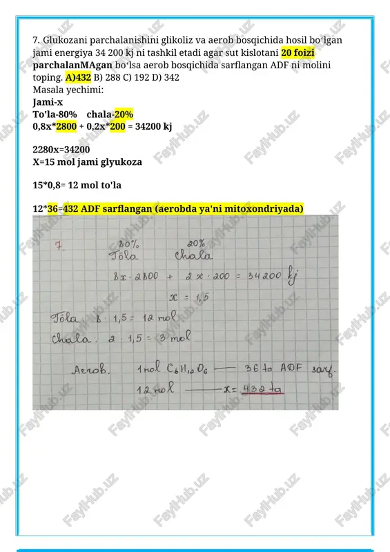 mi to‘g‘ri ko‘rsatilgan javobni belgilang. a) bir dnkli xromosomalarning gaploid to‘plami; nc b) bir dnkli xromosomalarning diploid to‘plami; 2n2c c) ikki dnkli xromosomalarning diploid to‘plami; 2n4c d) bir dnkli xromosomalaming tetraploid to‘plami; 4n4c e) ikki dnkli xromosomalarning gaploid to‘plami. n 2c a) a - interfaza g. davri; s - metafaza i; s - anafaza i; e - telofaza i b) b - anafaza ii; s - metafaza i;s - anafaza i; e - telofaza i c) b - anafaza ii; s - metafaza i;s - anafaza i; e - telofaza ii d) a - telofaza i; s - profaza i; d - anafaza i; e - telofaza ii 12. shimpanze zigotasining nazariy jihatdan 3 marta meridianal, 2 marta ekvatorial bo‘linishidan hosil bo‘lgan blastomerlardagi jami autosoma xromosomalari sonini toping. a) 3072 b) 2208 c) 1472 d) 1536 shimpanze 2n=48 48-2 ta jinsiy= 46 autosoma m m e m e 2 4 …