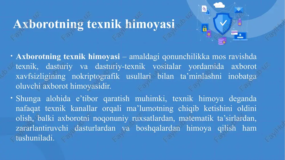 boshqa elektron qurilmalarning ish holatiga salbiy ta’sir ko‘rsatadi degan noto‘g’ri fikrga ega. aksincha, elektr tarmog’idagi oddiy ko‘z bilan ilg’ab bo‘lmaydigan kuchlanish o‘zgarishlari yoki xalaqit berishlar tizimdagi qurilmalarga eng katta zarar keltirishi mumkin. yuqori sezgirli elektron qurilmalar, shu jumladan kompyuter, kommutator va marshrutizatorlar elektr tarmog’idagi kuchlanish o‘zgarishini darhol sezadi va munosabat bildiradi. bundan tashqari, shunga e’tibor berish kerakki, g’arazgo‘y kimsalar obyekt (korxona, tashkilot) dagi axborot muhitida qayta ishlanayotgan ma’lumotlarni 127/220/380 v kuchlanishli elektr tarmog’i vositasida yechib olishlari mumkin. yondosh elektromagnit nurlanishlar darajasini kamaytirish uchun maxsus axborot himoya vositalari qo‘llaniladi google komponiyasi fizik xavfsizlik axborotning chiqib ketish texnik kanallari tasnifi legal aloqa tizimlari axborotni qonuniy ravishda almashish uchun hosil qilinadi va qo‘llaniladi. biroq axborot uzatishning fizik tabiatini inobatga olganda, ma’lum bir shartlarni bajarishda aloqa tizimida axborotni jo‘natuvchi va qabul qiluvchiga bog’liq bo‘lmagan holda axborotni uzatuvchi aloqa kanali – axborotning chiqib ketish texnik kanali vujudga kelishi mumkin. chiqib ketish – konfedentsial ma’lumotning tashkilot …