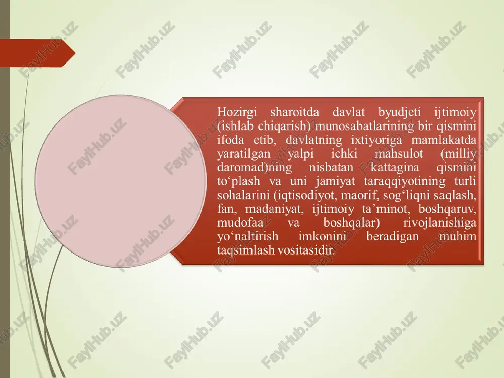 mkoniyatning mavjudligi amaliyotda ayrim subyektlarning o‘zlariga taqdim etilgan moliyaviy resurslarni to‘liq o‘zlashtirishning uddasidan chiga olmasligi bilan izohlanadi; qo‘shimcha ehtiyojni hukumatning zaxira fondlari hisobidan qoplash va boshqalar. d194 ibiissouuobiys qibis lwoopjes alsnsnx 1'uoadidt ysi|uipun buiwd|b1]os iysyipun bul] b1jos unysn 4o|adp t ) bulwipjb1jos t ) p1yo qo|ys) twojbijos t ) {uuizo] 1y$}],oq doluozid dyol. ‘4ysiud|qosiy udjoqgs|u depowonp } duww}0s1,0> jis} obiwufoy wo|puoj duudjad bulw||ydanie dilyoao],o} jwid]n uk soliqli daromadlar; soliqsiz daromadlar; tiklanmaydigan (qaytarilmaydigan) tarzda o‘tkaziladigan pul mablag‘lari. davlat mulkidan foydalanish tufayli olingan daromadlar (soliqlar va yig‘imlar to‘g‘risidagi qonunchili muvofiq to‘langan soliq va yig‘imlardan so‘ng); byudjet tashkilotlari tomonidan ko‘rsatilgan to‘lovli xizmatlardan kelgan daromadlar (soliqlar va yig‘unlar to‘g‘risidagi qonunchilikka muvofiq to‘langan soliq va yig‘imlardan so‘ng); ma’muriy va jinoiy choralami go‘llash natijasida olingan mablag‘lar, fuqarolik-huquq; jjumladan, jarmmalar, musodaralar, tovon to‘lashlar va davlat subyektlariga yetkazilgan zararlarni c ) qoplash bo‘yicha olingan mablag‘lar hamda majburiy undirilgan boshqa mablag‘lar; moliyaviy yordam ko‘rinishidagi daromadlar (byudjet ssudalari va byudjet …