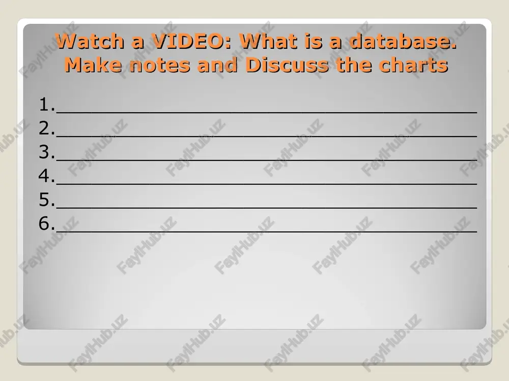 if we want to combine information from several tables or to do something with the data such as add up financial information from several records, we can (9)_________ . fields, form, objects, primary key, query the database, record, report, retrieve a record, unique task 2. work in small groups. for each of the se tables, discuss which field is a good primary key(more than one answer might be possible). be prepared to give reasons for your answers. a database table holding details of a club’s members. the field headings are: given name, family name, email address, membership number, address and mobile number. a database table with details of products that a company holds in stock. the field headings are: product name, product price, number of units and barcode. a database table of patients in a hospital. the field headings are: family name, given name, date of entry ro the hospital, …