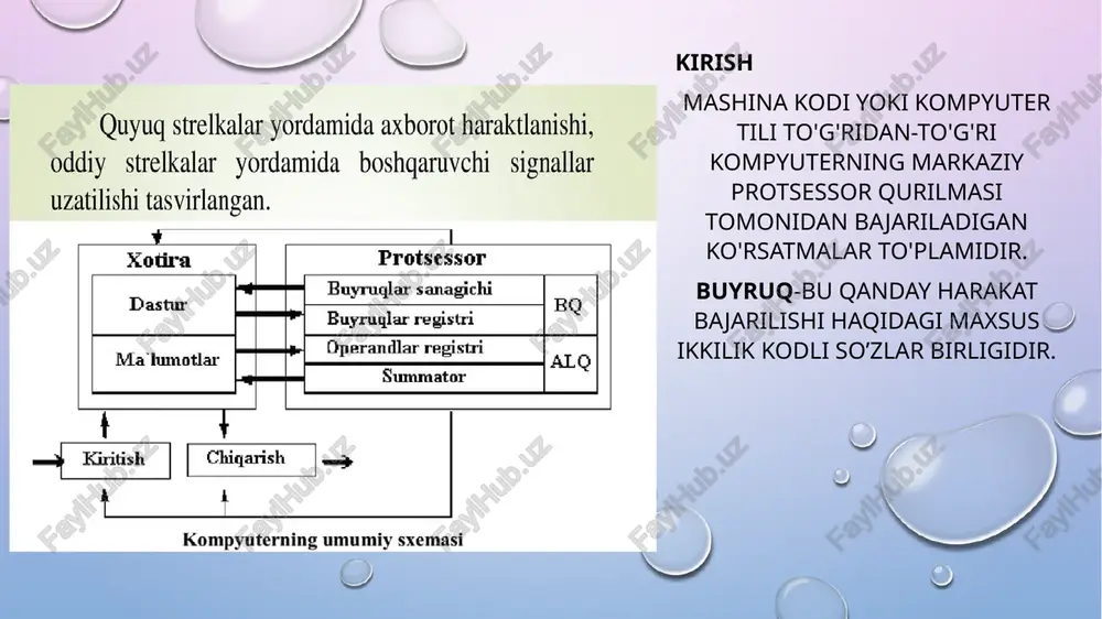 n murakkab va xotirada bir nechta so'zlarni egallaydi . risc xotira operandalariga kirish uchun load / store-dan foydalangani singari, cisc xotira operandalariga kirish uchun move buyrug'iga ega. ammo, "yuklash" va "do'kondan" farqli o'laroq, "mdh" dagi "move" operatsiyasi kengroq qamrovga ega. cisc yo'riqnomalarida "to'g'ridan-to'g'ri xotira operandalariga kirish" mumkin. ko'chirish bo'yicha yo'riqnomaning umumiy shakli manzilni , manbani ko'chiring u darhol operandni , xotira joyiga yoki registrga o'tkazishi mumkin . a, 100 harakatlaning r, 100 ni siljiting u operandni ikkita xotira joyi o'rtasida uzatishi mumkin . a, b joylarini siljiting u operandni ikkita registr o'rtasida o'tkazishi mumkin . r1, r2-ga o'ting beshta asosiy manzil rejimini o'z ichiga olgan: . shoshilinch rejim, to'g'ridan-to'g'ri / mutlaq rejim, ro'yxatdan o'tish rejimi, bilvosita rejim va indeks rejimi. cisc yo'riqnomasida bir nechta qo'shimcha manzil rejimlari mavjud. bular "avtomatik o'sish rejimi", "avtomatik kamaytirish rejimi" va "nisbiy rejim". autoincrement rejimi : bu erda operandning samarali manzili bu registrning mazmunidir. registr …