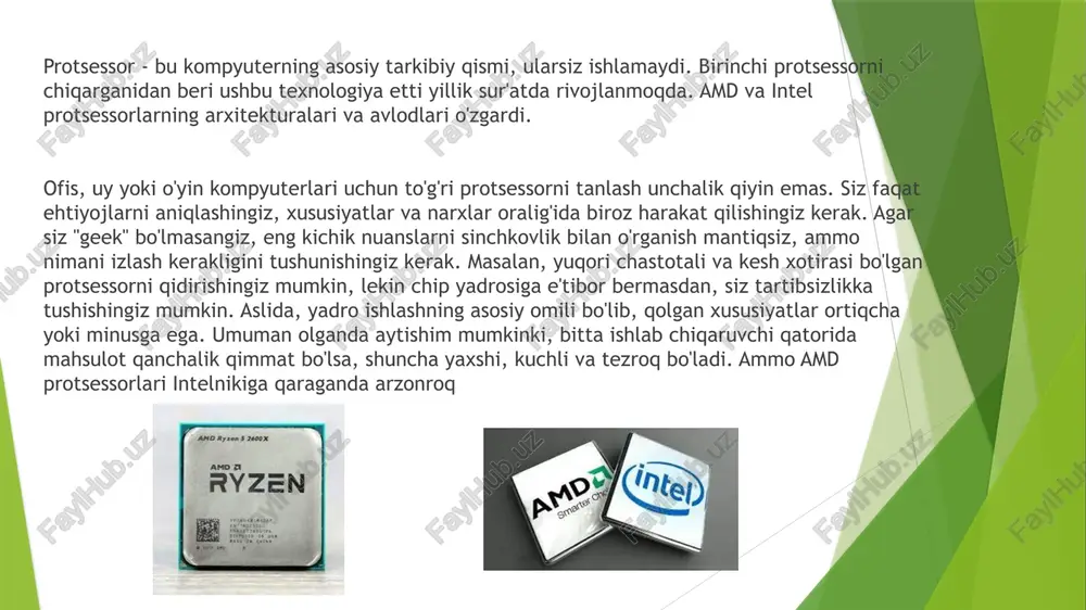 hun siz kafolatning mavjudligi va sotuvchining obro'siga e'tibor berishingiz kerak. eng ko'p byudjet yo'nalishi "sempron" deb nomlanadi. har bir yangi avlod bilan ishlash kuchayadi, ammo baribir bu eng zaif protsessorlar. faqat ofis hujjatlari bilan ishlash, internetda sayr qilish, video va musiqalarni tomosha qilish uchun tavsiya etiladi. kompaniyada bir qator valyuta mavjud - bu am3 + platformasi uchun eng yaxshi mikrosxemalar. barchasida ochilmagan ko'paytirgich mavjud, ya'ni. ularni overclock qilish oson (agar kerak bo'lsa). 4, 6 va 8 yadroli modellar mavjud. avtomatik overclocking texnologiyasini qo'llab-quvvatlaydi - turbo core. faqat ddr3 xotirasi ishlaydi. platforma ddr4 bilan ishlaganda yaxshiroq qaysi biri amd yoki inteldan yaxshiroq? bu internetdagi minglab sahifalar forumlariga bag'ishlangan va bunga aniq javob yo'q bo'lgan abadiy bahs. ikkala kompaniya ham bir-birini ta'qib qilmoqda, lekin men o'zim uchun yaxshiroq bo'lgan tanlovni qildim. bir so'z bilan aytganda, amd optimal byudjet echimlarini ishlab chiqaradi, intel esa ko'proq texnologik va qimmatroq mahsulotlarni ishlab chiqaradi. amd arzon …