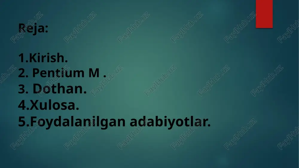 tejashning boshqa usullari qatoriga dinamik ravishda o'zgaruvchan soat chastotasi va yadro kuchlanishi kiradi, bu tizim energiya tejash uchun bo'sh turgan vaqtda pentium m ga soat tezligini kamaytirishga imkon beradi. speedstep 3 texnologiyasi (speedstep-ning oldingi versiyalariga qaraganda ko'proq uyqu bosqichlari mavjud). ushbu texnologiya yordamida 1,6 gigagertsli pentium m 600 mgts, 800 mgts, 1000 mgts, 1200 mgts, 1400 mgts va 1600 mgts soat tezligini samarali ravishda qisqartirishi mumkin; ushbu oraliq soat holatlari protsessorga sharoitga mos keladigan gaz tezligini yaxshilashga imkon beradi. pentium m-ning quvvat talablari bo'sh turganida 5 vattdan to'liq yuklanganda 27 vattgacha o'zgarib turadi. banias yadrosi bilan pentium m pentium m orqasi 2003 yil 17 sentyabrda intel o'zining "dothan" kodi bilan nomlangan o'zining keyingi avlod pentium m protsessorlarini chiqarish rejalarini e'lon qildi. unga boshqasining nomi berilgan qadimiy shaharcha dothan pentium m protsessorlari (mahsulot kodi 80536, cpuid 0x6dx) intel protsessorlari orasida soat tezligi reytingi emas, balki "protsessor raqami" yordamida aniqlangan birinchi protsessorlardan …