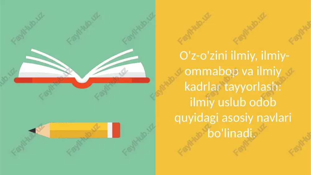 imotlar, munozara), tadqiqot va ta'lim (ma'ruzalar, darsliklar), ilmiy ommabop (san'at, ilm-fan, mashhur xabarlar, ocherklar). ilmiy uslub: uning asosiy xususiyatlari . 1. talablar adabiy tilining talablaridan ancha farq qiladi. turli til tadqiqotlar 2. metafora va tasvirlar u ma'lum bir mantiqiy tafakkurga e'tibor qo'yish zarur bo'lsa, joizdir. tasvir ilmiy uslub - bu asarning asosiy nuqtaga diqqat qaratish uchun zarur faqat pedagogik qurilma hisoblanadi. tilining 3. albatta, yaxshi ilmiy uslub o'quvchi tomonidan ko'rgan bo'lishi kerak. u faqat fikr emas, balki fikr bildirdi qaysi til e'tiborsizlik kerak. . . 4. ilmiy tilining asosiy afzalligi aniq. ilmiy uslub 5. boshqa afzalliklari - bir, oson, qisqa, oddiy. 6. ilmiy uslub ilmiy ishlar bilan bo'ysunuvchi qoidalarini minimal foydalanishni o'z ichiga oladi. tabiiy va "sezdirmay", mantiqiy bir - jumlaga, bir jumla dan boshqasiga o'tish qisqa bo'lishi kerak. ko'makchilarning 8. tez-tez foydalanish, bizga ular murojaat nima, o'rniga deb o'ylayman qilishi, yo'l qo'ymaslik lozim. 9. takrorlanish qo'rqma, mexanik, ulardan qutilish …