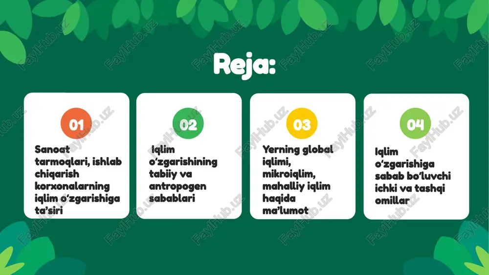 amrab oladi. yer va atmosfera radiatsiyasi birgalikda doimo dunyo miqyosiga chiqarib turiladi va quyosh radiatsiyasi bilan birgalikda quyosh radiatsiyasini sayyoramizga kelishini tenglashtiradi. quyosh nuri energiyasining bir qismi yer yuzasi va atmosferani isitishga yoʻnaltiriladi. nurlanish yoʻli bilan issiqlik almashinuvidan tashqari, yer yuzasi va atmosfera oʻrtasida issiqlik almashuvi issiqlik oʻtkazish yoʻli bilan amalga oshiriladi. atmosfera ichida issiqlik oʻtkazishda vertikal yoʻnalishda havoni aralashtirish muhim ahamiyatga ega. yer yuzasiga tushadigan issiqlikning katta qismi suvni isitishga sarflanadi. atmosferada suv bugʻi yigʻilishi natijasida issiqlik chiqadi, u esa oʻz navbatida havoni isitishga yoʻnaltiriladi. issiqlik almashuvi havo oqimi orqali issiqlikni gorizontal oʻtkazish muhim jarayondir. havo harorati havoni gorizontal tarzda okeandan quruqlikka, quruqlikdan okeanga oʻtishi, radiatsiyani turli darajada qamrab olishi va turli qizishiga qarab, quruqlik va dengizlarni taqsimlanishiga, kengliklar boʻyicha quyosh radiatsiyasini kelishiga qarab sutkali va yillik yurishi boʻladi. education atmosfera va yer yuza qismi oʻrtasida doimiy namlik almashuvi yuz beradi. suv yuzasi, tuproq, oʻsimliklardan atmosferaga suv bugʻlanadi, bu …