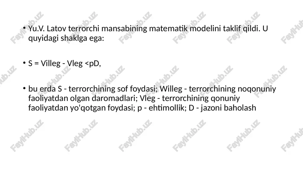 alb etiladigan kuchlar vavositalar tomonidan terrorchilikka qarshi o'tkaziladigan operatsiyaga rahbarlik qilishda yakkaboshchilik. jinoiy faoliyatdan olingan daromadlarni legallashtirishga, terrorizmni moliyalashtirishga va ommaviy qirg'in qurolini tarqatishni moliyalashtirishga qarshi kurashishga qaratilgan chora-tadbirlar maxsus vakolatli davlat organi tomonidan amalga oshiriladigan nazorat; pul mablag'lari yoki boshqa mol-mulk bilan bog'liq operatsiyalarni amalga oshiruvchi tashkilotlar taqdim etadigan axborotni tekshirish va boshqa chora-tadbirlar ichki nazorat pul mablag'lari yoki boshqa mol-mulk bilan bog'liq operatsiyalarni amalga oshiruvchi tashkilotlarning maxsus vakolatli davlat organiga xabar qilinishi lozim bo'lgan operatsiyalarni aniqlashga doir faoliyatidir mijozlarni lozim darajada tekshirish bo'yicha chora-tadbirlar; tavakkalchiliklarni aniqlashga, baholashga va kamaytirishga doir choralar. nazorat savollari narkobiznes deganda nimani tushunasiz? narkotrafik nima? narkobiznesning iqtisodiy oqibatlarini tushuntirib bering. narkobiznesga qarshi kurash yo'llarini sanab bering. terrorizm, xalqaro terrorizm nima va ularning vujudga kelish sabablari nimalardan iborat? terrorizm, xalqaro terrorizm iqtisodiy jihatlari nimalarda namoyon bo'ladi? terrorizmga qarshi kurashishning maqsad va vazifalari nimalardan iborat? o'zbekistonda ekstremizm va terrorizmga qarshi kurash choralarini izohlab bering. jinoiy faoliyatdan …