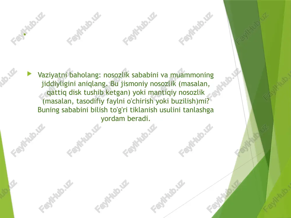 kuchlanish o'zgarishi bilan bog'liq bo'lishi mumkin - bu ma'lumot yo'qolishiga olib kelishi mumkin. ssd ma'lumotlarini tiklash fayl tizimidan (ntfs, fat, ext, hfs, apfs va boshqalar) qat'i nazar, ichki (microsata, sata, m.2 va nvme) va tashqi (usb va thunderbolt) ssd-larda amalga oshirilishi mumkin. kingston, sandisk, wd, adata) yoki sig'im. bunday hollarda ma'lumotlarni qayta tiklash kompaniyasini izlash juda muhimdir. sizga nafaqat yaxshi xizmat kafolatlanadi, balki ma'lumotlaringizni 100% gacha tiklashingiz mumkin. . . esda tutingki, ma'lumotlarni qayta tiklash muvaffaqiyati turli omillarga, jumladan, nosozlik sababiga, tiklash vositalarining sifatiga va saqlash qurilmasiga etkazilgan zarar darajasiga bog'liq. agar sizda xavf ostida bo'lgan qimmatli ma'lumotlaringiz bo'lsa, har doim mutaxassis bilan maslahatlashganingiz ma'qul, chunki ular muvaffaqiyatli tiklanish imkoniyatini maksimal darajada oshirish uchun maxsus vositalar va tajribaga ega. . etiboringiz uchun raxmat image1.jpeg image2.jpeg image3.jpeg /docprops/thumbnail.jpeg
