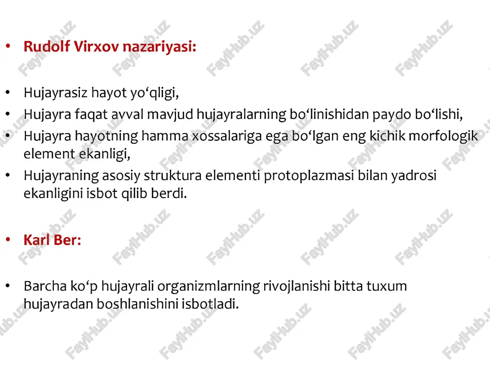 arining monomerlariga parchalanadi. jarayon hazm a’zolarining hujayrasining lizosomasi ta’sirida kechadi. oqsillar — aminokislotalarga yog’lar - yog’ kislota va glitseringa nuklein kislotalar - nukleotidlarga uglevodlar - monosaxaridlarga [ (ceh1005)n + h2o0 > cehi206 + q 4 issiqlik energiyasi kraxmal glukoza polimerlarning parchlanishi natijasida paydo bo’lgan energiyaning barchasi issiqlik sifatida tarqalib ketadi, atf da to’planib qolmaydi. ikkinchi bosqich bu bosich glikoliz, anaerob, kislorodsiz, achish, oraliq bosqich va eng muhimi glukozaning to’liqsiz parchalanishi deb ataladi. * jarayon sitoplazmada glukozaning kislorodsiz parchalanishi hisobiga sut kislota hosil bo’lishi bilan boradi. reaksiyasi f y. c6h1206 +2 h3po04+2 adf > 2c3h603 + 2atf+ 2h20 (glukoza) (sut kislota) y. c6h1206 + 2h3po4 + 2adf > 2c2h5oh + 2atf + 2h20 + 2co2 (glukoza) (etil spirti) jami: 200 kj energiya ajraladi: - 80 kj - atf da to’planadi; (40 %) - 120 kj — issiqlik sifatida tarqaladi. (60 %) uchinchi bosqich ¢ nomlanishi: aerob bosqich; kislorodli parchalanish bosqichi; to’liq …