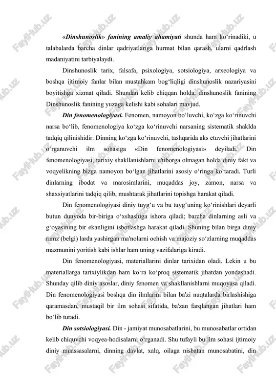 menologiya ko‘zga ko‘rinuvchi narsaning sistematik shaklda tadqiq qilinishidir. dinning ko‘zga ko‘rinuvchi, tashqarida aks etuvchi jihatlarini o‘rganuvchi ilm sohasiga «din fenomenologiyasi» deyiladi. din fenomenologiyasi, tarixiy shakllanishlarni e'tiborga olmagan holda diniy fakt va voqyelikning bizga namoyon bo‘lgan jihatlarini asosiy o‘ringa ko‘taradi. turli dinlarning ibodat va marosimlarini, muqaddas joy, zamon, narsa va shaxsiyatlarini tadqiq qilib, mushtarak jihatlarini topishga harakat qiladi. din fenomenologiyasi diniy tuyg‘u va bu tuyg‘uning ko‘rinishlari deyarli butun dunyoda bir-biriga o‘xshashiga ishora qiladi; barcha dinlarning asli va g‘oyasining bir ekanligini isbotlashga harakat qiladi. shuning bilan birga diniy ramz (belgi) larda yashirgan ma'nolarni ochish va majoziy so‘zlarning muqaddas mazmunini yoritish kabi ishlar ham uning vazifalariga kiradi. din fenomenologiyasi, materiallarini dinlar tarixidan oladi. lekin u bu materiallarga tarixiylikdan ham ko‘ra ko‘proq sistematik jihatdan yondashadi. shunday qilib diniy asoslar, diniy fenomen va shakllanishlarni muqoyasa qiladi. din fenomenologiyasi boshqa din ilmlarini bilan ba'zi nuqtalarda birlashishiga qaramasdan, mustaqil bir ilm sohasi sifatida, ba'zan farqlangan jihatlari ham …
