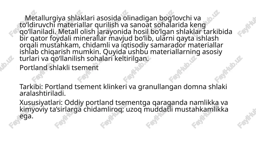 metallurgiyashlaklari asosida olinadigan bog'lovchi va to'ldiruvchilar - Page 3