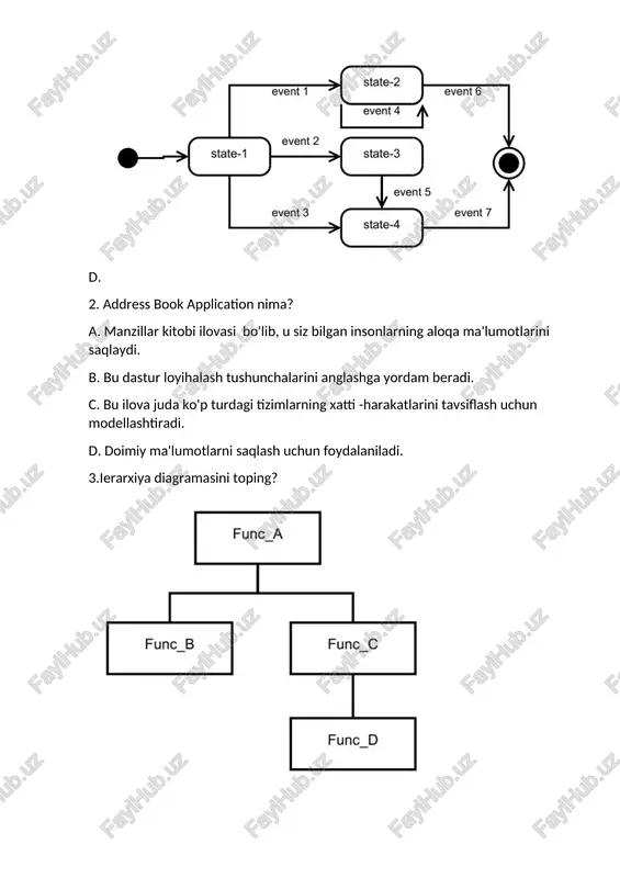 e ctatamant & ~ a ag e a 10:36 = type here to search oi a 22°c sunny “a ©) @ dx g eng nema ma texts_in_computer_science_david_p_voorhees_guide_to_efficient_software.pdf g a — @ file | d/raxmonova%20m.r/kitoblar/texts_in_computer_science_david_p_voorhees_guide_to_efficient software.pdf 45 | of519 q — p type here to search + & {db page view ax read aloud add text ‘vy draw + 'b highlight 24 2. program design criteria and simple design models event 2 event 7 fig. 2.4 statechart diagram example 2.3 post-conditions the following should have been learned after completing this chapter. e program design should be evaluated using at least three criteria: — separation of concerns each named element of code (e.g., function or method) should do one, and only one, thing. when functions are grouped into a module, or when methods are grouped into - a x 2% ¥ git & @ © erase | @ b\2 b~ a * …