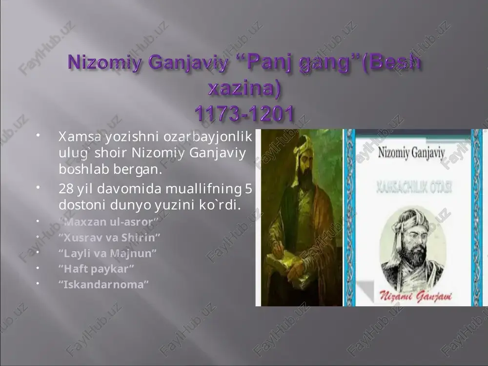 na na gemasuep 29,00" savaxeite xupa maxpy wavy 9pan. kap nat ki gp nfa amie lt¥eh gop 2, mma wa apa yank, ye mail xanoara reryprai, by ayniaaatn 6xp manono. ‘on ans, tox a gorn ays ya samoiuia ya mmxaop khim hk 24h. uleph syamaraandt myxa66ar xomm aypaowiomh yjayp, xamouo 3unga nium komuil yaayp. kypy6 capmact xomh baxjjat ohh, aemnuviap 3anaa mm xaspat ohm. aanmep hanoi. "xamear yar myraxaitiinpann” ant worwidrdayrani alisher navoiy “xamsa’’si haqida “navoiyshunoslar” guruhi ma’lumot beradilar g ipxog ba wupnh goctohn = yo'ldasa bu yo lida nizomiy yo bina, qo lidasa xisrav ila jomiy qo bin “xamsa” dagi dostonlar a) rer i. > ni eae g ipxog ba wupnh goctohn = “2 xamsas: “farhod va shirin” =) © 4248 8:55 axxmase accabhe xa mataap kitobxon.com xukkmatnap" kuto6u, axmag, dosionning bosh qahramoni @ ~— wholooor hudum ea toxdi 2) go asosiy qahramoniar haqida ma’lunnot « @®o © 435 …