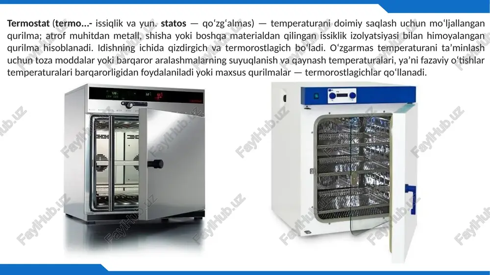 poliklinikalar, shuningdek, sanitariya va bakteriologik laboratoriyalardir. quruq havo termostati ts-1/20 quruq havo termostati tc-1/20 ish kamerasi ichidagi yuqori barqaror haroratni olish va ushlab turish uchun mo'ljallangan bo'lib, u klinik diagnostika va klinikalar va shifoxonalar, ilmiy-tadqiqot institutlari va boshqalarning sanitariya-bakteriologik laboratoriyalarida bakteriologik va serologik tadqiqotlar uchun zarur hisoblanadi. ts-1/20 termostatining ish kamerasi germaniyada ishlab chiqarilgan oyna zanglamaydigan po'latdan yasalgan. ts-1/20: belgilangan haroratni avtomatik tartibga solish va saqlash; termostatning ish kamerasida doimiy haroratni o'lchash; yorug'lik chiqaradigan elementlarga asoslangan joriy va belgilangan haroratning raqamli ko'rsatkichi; ish kamerasining yoritilishi; favqulodda signalizatsiya. spasibo lorem ipsum dolor sit amet, consectetur adipiscing elit, sed do eiusmod tempor incididunt ut labore et dolore magna aliqua. lorem ipsum dolor sit amet, consectetur adipiscing elit, sed do eiusmod tempor incididunt ut labore et dolore magna aliqua. image2.jpeg image3.jpeg image4.jpeg image5.jpeg image6.png image7.png image8.jpeg image9.jpeg image10.jpeg image11.jpeg image12.jpeg image13.png image14.png image15.jpeg image16.png image25.svg image17.jpg image18.png image19.svg image20.png image21.svg image22.png image23.svg image24.png …