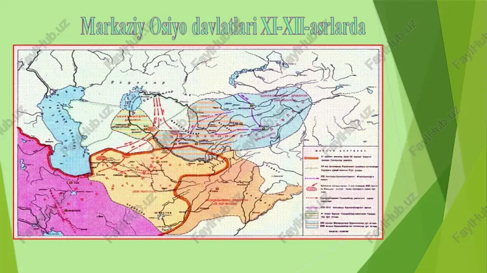 shqargan davlat(1038-1308). saljuqiylar davlatiga saljuqning nevarasi sulton to’g’rulbek asos slogan. dandanakon jangidan so’ng, u xuroson hukumdori deb e’lon qiligan. asta sekin saljuqiylar kata hududlarni egalllab ulkan davlat tuzadilar. va bu davlat 1308-yilgacha mavjud bo’ldi. xorazmshohlar davlati xorazmshohlar davlati(1127-1220). o’z davrida old va o’rta osiyoning eng yirik davlatlaridan biri bo’lib ulkan hududda hukumronlik qilgan. davlat mustaqilligi qutbiddin muhammadning o’g’li otsiz nomi bilan bog’liq. xorazmshohlar davlati 1220-yilgacha, xorazmga chingizxon qo’shinlari bostirib kirguncha yashadi. ix-xii asrlarda movarounnahr va xurosonda sodir bo’lgan ijtimoiy-iqtisodiy, siyosiy jarayonlar, o’zgarishlar bu davr xalqlari madaniyatida, taqdirida muhim ahamiyatga ega bo’ldi. vatanimiz tarixining aynan shu davri “uyg’onish davrining boshlanmishi” deb ta’rif etiladi va bu bejiz emas. bu davrda kuchli markazlashgan davlatlarning qaror topishi, davlat rahbarlarining aqlli, donishmand, uzoqni ko’ra biladigan, fan va madaniyat rahnamolari bo’lgan xususiyat va xarakterlarga ega bo’lishi, jumladan, o’lkada islom dining keng yoyilishi mam;lakatlar hayotida bir qator ijobiy yangilanishlar, o’zgarishlarga sabab bo’ldi. bu davrda yetishib chiqqan allomalar …