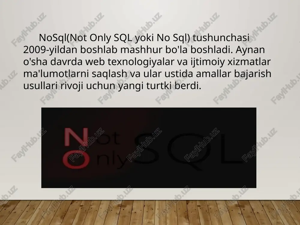 ning sorovga mos hujjatlarni bir lahzada topib beradi? javob oddiy, bularning hammasi berilganlar bazasini boshqarish tizimlari (keyingi orinlarda bbbt) orqali amalga oshiriladi. baza bu – ishlov berilmagan elementlar bolib, ularning ichiga matn, son,tasvir, audio va videolar kirishi mumkin. masalan, matn klaviaturadakiritiladi, ovoz kompyuter mikrofoni orqali, fototasvirlar raqamli kamera,video va uning ovozi esa raqamli videokamera orqali yoziladi hamdakompyuterning xotirasiga saqlanadi. ma’lumotlar deb, ma’lum bir shaklda qayd qilingan, qayta ishlash,saklash va uzatish uchun yaroqli xabarga aytiladi. ma’lumotlar bazasi deb, kompyuter xotirasida saqlanadigan bir-birigabog’liq bo’lgan bir predmet sohadagi ma’lumotlarning to’plamidir. ushbuta’rifdan quyidagi xulosalar kelib chikadi. kompyuterlar axborotlarni ma’lumotlar bazasi asosida ishlov beradi.masalan, universitetning ma’lumotlar bazasi deganda, oquv xonalari, oquvfanlari, oquv soatlari, oqituvchilar va talabalar haqidagi ma’lumotlarni ozichiga oluvchi baza tushuniladi. talaba darsga kelganda, bazani boshqaruvchimaxsus xodim. kompyuterga bir nechta elementlar kiritib, uni darsgakirishiga ruxsat beradi. maxsus xodim undan tashqari talabaning fototasvirinikompyuterga kiritish uchun raqamli kameradan ham foydalanadi. kompyuterningasosiy xotira qurimasi qattiq disk (hhd) …