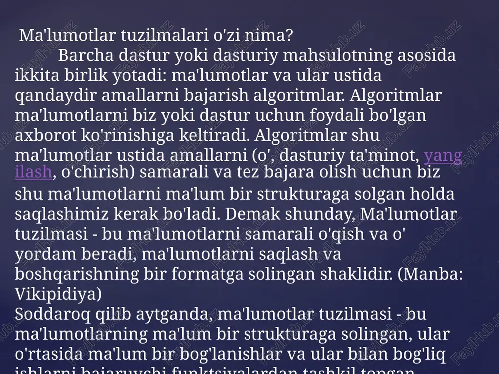 gar yuqori darajada tillo bilan ishlash uchun qanday o'rganish ,tillo band (e'lon, ishga tushirish, qarash, tartiblashtirish va boshqa ko'plab operatsiyalar) bir necha satrlarda. shunday, c vektor nima? qisqacha aytganda, vektor dinamik qatorni taqlid qiluvchi mavhum model sifatida tavsiflanishi mumkin. ushbu ta'rifni o'rganishga hojat yo'q bo'lsa-da, endi biz amaliyotni boshlaymiz va hamma narsa aniq bo'ladi. agar biz dasturimizda vektorlardan foydalanishni istasak, biz header faylini kiritishimiz kerak : 1 2 3 4 5 6 7 8 9 10 11 12 13 14 15 16 17 18 19 20 21 #include #include using namespace std; int main() { vector array1(3); // initsializiruem elementi vektora array1 array1[0] = 4; array1[1] = 2; array1[2] = 1; vector array2(3); // initsializiruem elementi vektora array2 array2[0] = 4; array2[1] = 2; array2[2] = 1; // sravnivaem massivi if (array1 == array2) { cout << "array1 == array2" << endl; } return 0; } g: natija: kirish massivi: …