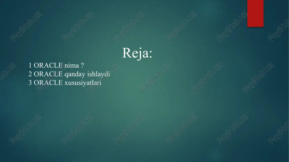 iyatni taklif qiladi, ya'ni asbob yuqori sifatini yoki o'ziga xos xususiyatlarini yo'qotmasdan kompaniyaning ishlashiga moslashadi. bundan tashqari, u tizimni optimallashtiradi, shunda kompaniya undan yuqori ko'rsatkichlarga ega bo'ladi va shuning uchun unumdorligi oshadi. muhim xususiyat shundaki, foydalanuvchilar ilovaning asosiy menejerlari yoki ta'sir ko'rsatuvchilari, chunki ular uni o'z ehtiyojlariga moslashtira oladilar, bundan tashqari, uning interfeysidan foydalanish juda oddiy. foydalanuvchi serverga kim kirishi va topilgan fayllarni ko'rish uchun kirishga urinayotgani haqida xavotirlanmaydi, chunki ular kirishni boshqarish imkoniyatiga ega. kirishni boshqarish har bir shaxsning ma'lumotlar bazasiga kirishini boshqaradi va ma'mur xabardor bo'lishi uchun ularning daromadlarini saqlaydi. bu ilg'or va o'z fayllarini himoya qilmoqchi bo'lgan yoki nima bo'layotganidan xabardor bo'lgan kompaniyalar uchun juda mos keladi. tizimga ma'lumotlar yuklanmaydi va siz istalgan joydan kirishingiz mumkin bo'ladi. oracle, garchi u yangi avlodlarga tegishli bo'lmasa -da, yuklab olinishi mumkin yoki yangi avlodlarning har qanday operatsion tizimiga mos keladi. bu ma'lumotlar bazasi dasturi qismlarining bir to'plam bo'lib kuchi har …