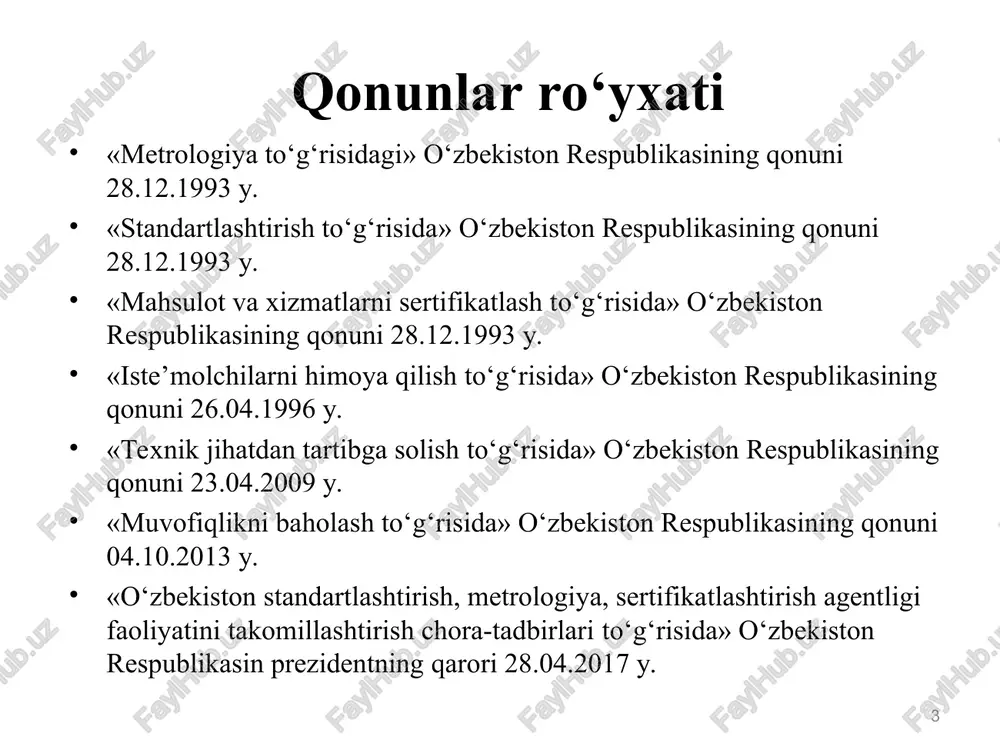 ri to‘lov oldindan amalga oshirilgandan so‘ng bajariladi. sertifikatlashtirish chizmalarini qo‘llanilishi sertifikatlashtirish chizmalarini qo‘llanilishi sertifikatlashtirish chizmalarini qo‘llanilishi 3; 4; 5; 7; 7a, 8; 9 chizmalar bo‘yicha sertifikatlashtirilgan mahsulotlar muvofiqlik belgisi bilan tamg‘alanishi mumkin. muvofiqlik sertifikati orqali mahsulotlarning muvofiqligini tasdiqlash jadvali chizma raqami akkreditatlangan sinov laboratoriyalarining sinovi yoki muvofiqlikni baholashning boshqa dalili ishlab chiqarish sharoitlarini baholash yoki sifat tizimini baholash sertifikatlangan mahsulot ustidan inspeksiya nazorati (sifat tizimini) 1. mahsulot turining sinovi — — 2. mahsulot turini sinovdan o‘tkazish — savdodan (iste’molchidan) olingan namunalarning sinovi 3. mahsulot turini sinovdan o‘tkazish ishlab chiqarishni baholash ishlab chiqaruvchidan olingan namunalarni sinash 4. mahsulot turini sinovdan o‘tkazish ishlab chiqarishni baholash savdo (iste’molchidan) va ishlab chiqarishdan olingan namunalarni sinovdan o‘tkazish 5. mahsulot turini sinovdan o‘tkazish ishlab chiqarishni baholash yoki sifat tizimini baholash namuna sinovi va sifat tizimini baholash (ishlab chiqarishni o‘rganish) 6. — sifat tizimini baholash boshqaruv tizimining holatini baholash 7. mahsulot to‘pini sinovdan o‘tkazish — — 7a. …