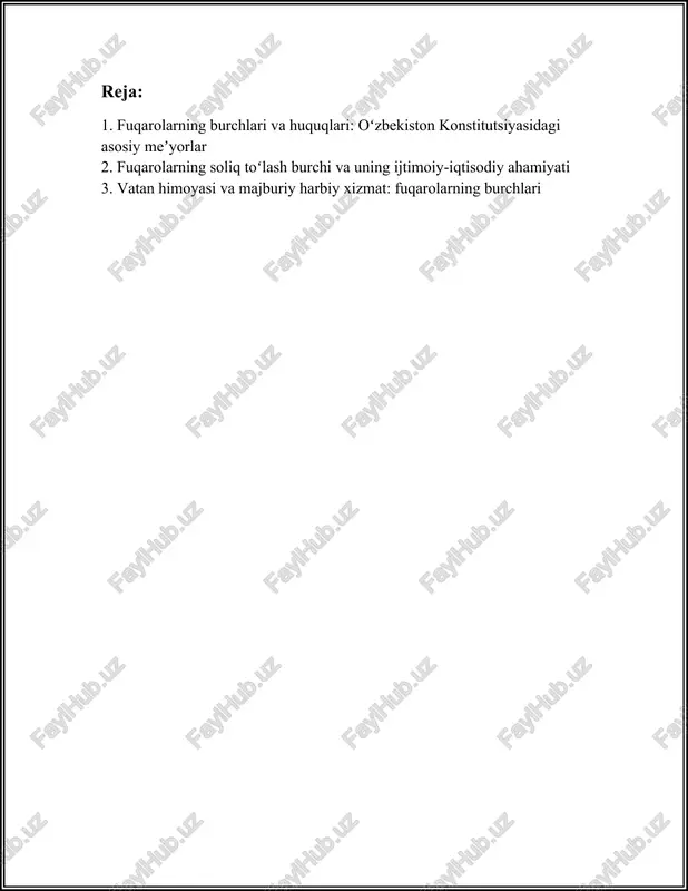 tiladigan xizmatlar sifatini ta’minlashda katta ahamiyat kasb etadi. soliq to‘lash burchi har bir fuqarodan va yuridik shaxslardan davlat byudjetiga mablag‘ to‘lab borishni talab qiladi. ushbu mablag‘lar davlat qo‘shinlarini moliyalash, sog‘liqni saqlash, ta’lim, infratuzilmalarni rivojlantirish, ijtimoiy xavfsizlik va boshqa ko‘plab xizmatlarni moliyalashtirish uchun sarflanadi. shu bilan birga, soliq tizimi davlatning iqtisodiy siyosatini amalga oshirishda ham asosiy vositalardan biri hisoblanadi. o‘zbekistonda soliqlarni yig‘ish va sarflanish jarayoni soliq kodeksi yordamida tartibga solinadi. 2020-yilda o‘zbekistonning umumiy soliq tushumi 100 trillion so‘mdan oshdi. ushbu mablag‘larning taxminan 60% ijtimoiy xizmatlarga yo‘naltirildi, shu jumladan ta’lim va sog‘liqni saqlash sohalariga. ijtimoiy-iqtisodiy ahamiyati masalasiga kelsak, soliq to‘lovlari davlat budjetining asosiy qismini tashkil etadi, bu esa o‘z navbatida milliy iqtisodiyotning boshqarilishi va rivojlantirilishida muhim rol o‘ynaydi. davlat budjeti orqali amalga oshiriladigan xarajatlarning taxminan 30% ijtimoiy himoya va sug‘urta yo‘nalishlariga yo‘naltiriladi. shu orqali davlat aholining kam ta'minlangan qatlamlarini qo‘llab-quvvatlaydi va ularni ijtimoiy jihatdan himoya qiladi. o‘zbekistonda soliq tizimini tizimli ravishda isloh …