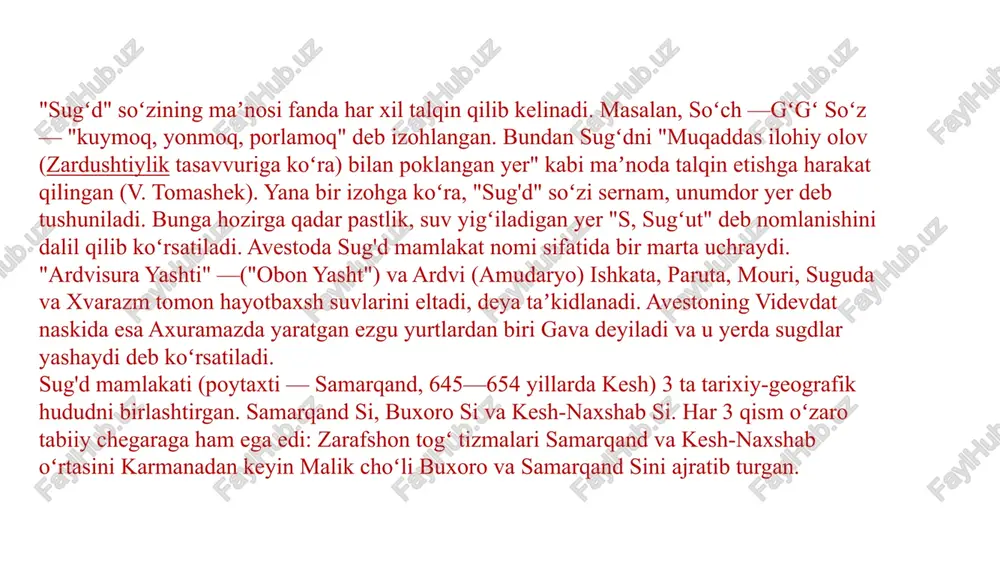 . soʻgʻd bu davrlarda bekliklar va erkin shaharlar hamdoʻstligidan iborat boʻlgan va ular orasida samarqand, maymurgʻ, kesh, naxshab, ishtixon, kushaniya, buxoro, amul va andxoy ajralib turgan. xitoygacha boʻlgan butun yoʻl boʻylab, janubdagi xotan va sharqiy turkiston orqali lob nor va yettisuv shimoligacha soʻgʻd mulkiy hududlari tarkib topgan va ular xii asrgacha mavjud boʻlgan. soʻgʻdlarning turon va xitoydagi eng yirik mulklari ularning alohida jamoalar boʻlib yashagan kucha, chanan, lanchjou, dunxuan, loyan kabi shaharlarda mavjud boʻlgan. iv asrda dunxuanning oʻzida soʻgʻd jamoasi taxminan 1000 kishidan iborat boʻlgan. samarqandning sharqiy darvozalari "xitoy" nomi bilan ataladi. xalqaro savdo aloqalari samarqand, paykend va boshqa yirik shaharlardagi boy soʻgʻd uylari tomonidan nazorat qilinar edi. ular oʻz vositachilari orqali kreditlar berishgan, savdo kelishuvlarini boshqarishgan. tan sulolasi tarixida qayd etilishicha, kan hukmdorligida "yangi tugʻilgan oʻgʻil chaqaloq shirinsoʻz boʻlishi hamda pulni mahkam ushlashi uchun uning tiliga tosh asal, kaftlariga esa yelim surtilgan. 20 yoshga toʻlgan erkak xorijga ketgan va …