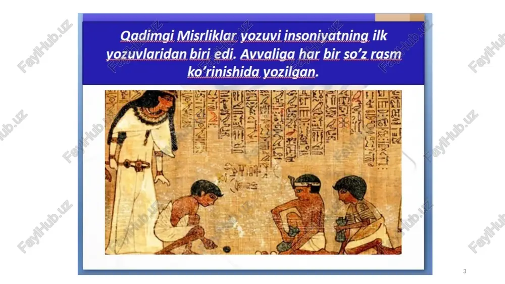 yil 365 kundan iborat bo’lib, 5 kun bayram hisoblanib, hech qaysi oyga kiritilmagan. qum va suv soatlari ham dastlab misrda kashf etilgan. misr astronomlari yulduzlar, sayyoralar harakatini o’rganib, birinchi yulduzlar osmoni xaritasini tuzganlar. shunday xaritalar senmut maqbarasi, odfu va dender ibodatxonalarining shiplarida saqlanib qolgan. misrliklar nazariy bilimlarning dunyoga kelishi va rivoj topishi ularning kundalik hayoti bilan bog‘liq bo‘lgan. astronom-olim geografiya faning dastlabki yutuqlari bunyodga kelgan. yerda tog’larning bo’lishi, atrofi esa hamma tomondan oqib turadigan okean bilan o’ralgan deb tasavur qilingan. miloddan avvalgi iv ming yillikdayoq birinchi tibbiy shifoxonalar barpo etilgan. bemorlarni davolashda shifobaxsh o’simliklar va hayvonot maxsulotlaridan keng foydalanganlar. tabiblar har xil jarohatlar, chiqqan, singan, yorilgam a’zolarini jarrohlik usuli bilan davolaganlar. ko’z, tish, bosh, ichki a’zolar, ruhiy kasalliklar bo’yicha ixtisoslashgan edilar. ular qon harakati qonunini yaxshi bilganlar. misrliklar orasida ilmiy g’oyalarning rivojlanishi. misrliklar bronzadan tibbiy asboblar yasashgan. davolash usullari ko'pincha ilmiy bilimlarga emas, balki sog'lom fikrga asoslangan edi. tibbiyot diniy …