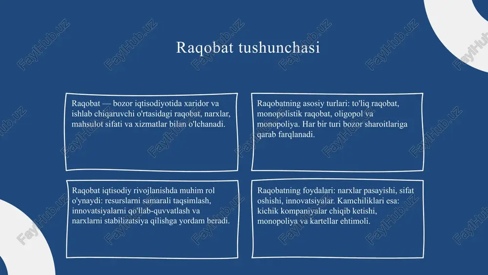 i. raqobat narxlarni pasaytirib, sifatni oshiradi va innovatsiyalarni rivojlantiradi, monopoliya esa narxlarni oshirib, iste'molchilarga ta'sir qilishi mumkin. bozor muvozanatini saqlash uchun bu ikkisining muvozanati muhimdir. iqtisodiy ta'sirlarning muvozanati raqobat va monopoliya o'rtasidagi muvozanatni talab qiladi va iqtisodiy o'sishga ta'sir qiladi. kelajak uchun raqobatni rivojlantirish va monopoliyalarga qarshi choralar ko'rish, bozor muvozanatini saqlash muhimdir. raqobat va monopoliya iqtisodiyotimizni shakllantiruvchi asosiy kuchlar bo'lib, ularni to'g'ri boshqarish iqtisodiy rivojlanish uchun muhimdir. bu kuchlarni muvofiqlashtirish bilan iqtisodiy barqarorlik va o'sishni ta'minlash mumkin. photo by te lun ou yang on unsplash 1 2 3 foydalanilgan adabiyotlar 1. o'zbekiston respublikasi moliya vazirligi. raqobat va monopoliyaga oid iqtisodiy asoslar. toshkent: o'zbekiston nashriyoti, 2018. 2. islomov, d. raqobat va monopoliyaga kirish. tashkent: iqtisodiyot va boshqaruv instituti, 2019. 3. sultonov, a. raqobat va monopoliya bozorlarining iqtisodiy ta'siri. iqtisodiy tadqiqotlar jurnali, 2020, 45(3), 112-124. 4. qosimov, m. monopoliya va raqobat: nazariyalar va amaliyot. toshkent: fan va texnologiya nashriyoti, 2017. 5. …