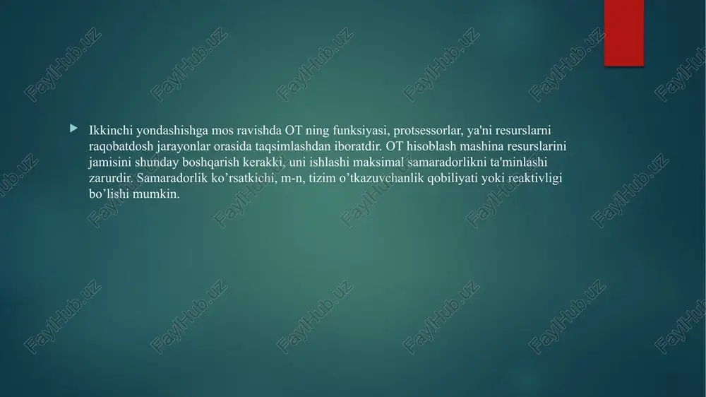 sollar: exos ot rivojlanish bosqichlai birinchi davr (1945-1955 yillar). ma'lumki, kompyuter ingliz matematigi charlz bebich tomonidan 18-asr oxirida kashf etildi. uning “analitik mashina”si haqiqatda ishlay olmadi, chunki u vaqtdagi texnologiyalar hisoblash texnikasi uchun zarur bo’lgan aniq mexanika detallarini tayyorlash bo’yicha zarur talablarni hondiradigan texnologiyalar mavjud bo’lmagan. yana eng asosiy narsa, u vaqtda kompyuter operatsion tizimga ega bo’lmagan bu davr oxirida birinchi tizimli dasturiy ta'minot yuzaga keldi; 1951-1952 yillar simvolli tillar (fortran va boshh) dan birinchi kompilyatorlar versiyalari yuzaga keldi, 1954 y esa ibm-701 uchun assembler ishlab chiqildi. vaqtning eng ko’p qismi dasturni ishga tushirishga ketib qoldi, dasturlarning o’zi esa qat'iy ravishda ketma-ket ishlov berish rejimi deb ataldi. xulosa qilib aytganda, birinchi davr, hisoblash tizimlarining yuqori narxi, ularning soni kamligi va foydalanishning past samarali bilan belgilandi. ikkinchi davr (1955-1965 yillar). 50 yil o’rtalariga kelib, hammaga ma'lumki yangi texnik baza-yarim o’tkazgich elementlarni yuzaga kelishi bilan, hisoblash texnikasi rivojlanishida yangi davr boshlandi. ikkinchi …