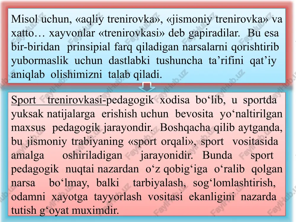 faoliyat turi bo‘lib, musobaqalarga asoslanadi va sport natijasini xamda g‘olibni aniqlab beradi. sport zamonaviy jamiyat strukturasida o‘z o‘rniga ega, uning axamiyati bebaxo va xar tomonlamadir. jaxon ijtimoiy-siyosiy tizimiga quyidagi tashkilotlar sportning elementi sifatida kiradi: sport turlari bo‘yicha xalqaro federatsiyalar, sportning texnik turlari bo‘yicha xalqaro birlashmalar, xalqaro sayyoxlik tashkilotlari. sportning ko‘p tomonlama axamyati uning jamiyatdagi funksiyalari bilan belgilanadi. ular quydagilardir: musobaqa funksiyasi. ushbu funksiya boshqalariga nisbatan asosiy xisoblanadi va sport jamoalari xamda sportchilar orasida g‘olibni aniqlab beradi, jamoalar va qatnashchilarni egallagan o‘rinlari bo‘yicha joylashtiradi. u sportchilarning tayyorgarlik darajasini aniqlashga, ularni musobaqa faoliyatiga tayyorlash tizimini ishlab chiqishga, ekstremal sharoitlarda insonning zaxiradagi imkoniyatlarini aniqlashga yordam beradi. 2.tarbiyaviy funksiyalari. bir tomondan sportchilarning musobaqa faoliyatlari samaradorligini oshirsa, ikkinchi tomondan ijtimoiy faol shaxsning xar tomonlama rivojlanishiga yordam beradi. ammo sport faoliyatining o‘zi kutilayotgan tarbiyaviy samarani ta’minlay olmaydi. sportning ta’siri xam ijobiy, agar undan noto‘g‘ri foydalanilsa salbiy xam bo‘lishi mumkin sportning tarbiyaviy ta’sir ko‘rsatishga yo‘naltirilganligi eng avvalo …