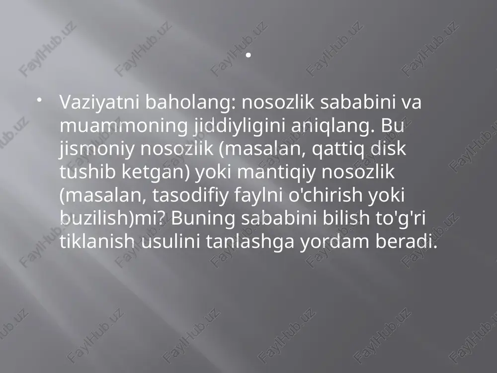 mmolar tekshirgichning dasturiy ta'minoti yoki elektr uzilishlari natijasida kelib chiqqan kuchlanish o'zgarishi bilan bog'liq bo'lishi mumkin - bu ma'lumot yo'qolishiga olib kelishi mumkin. ssd ma'lumotlarini tiklash fayl tizimidan (ntfs, fat, ext, hfs, apfs va boshqalar) qat'i nazar, ichki (microsata, sata, m.2 va nvme) va tashqi (usb va thunderbolt) ssd-larda amalga oshirilishi mumkin. kingston, sandisk, wd, adata) yoki sig'im. bunday hollarda ma'lumotlarni qayta tiklash kompaniyasini izlash juda muhimdir. sizga nafaqat yaxshi xizmat kafolatlanadi, balki ma'lumotlaringizni 100% gacha tiklashingiz mumkin. . . esda tutingki, ma'lumotlarni qayta tiklash muvaffaqiyati turli omillarga, jumladan, nosozlik sababiga, tiklash vositalarining sifatiga va saqlash qurilmasiga etkazilgan zarar darajasiga bog'liq. agar sizda xavf ostida bo'lgan qimmatli ma'lumotlaringiz bo'lsa, har doim mutaxassis bilan maslahatlashganingiz ma'qul, chunki ular muvaffaqiyatli tiklanish imkoniyatini maksimal darajada oshirish uchun maxsus vositalar va tajribaga ega. . etiboringiz uchun raxmat image2.jpeg image3.jpeg image4.jpeg /docprops/thumbnail.jpeg