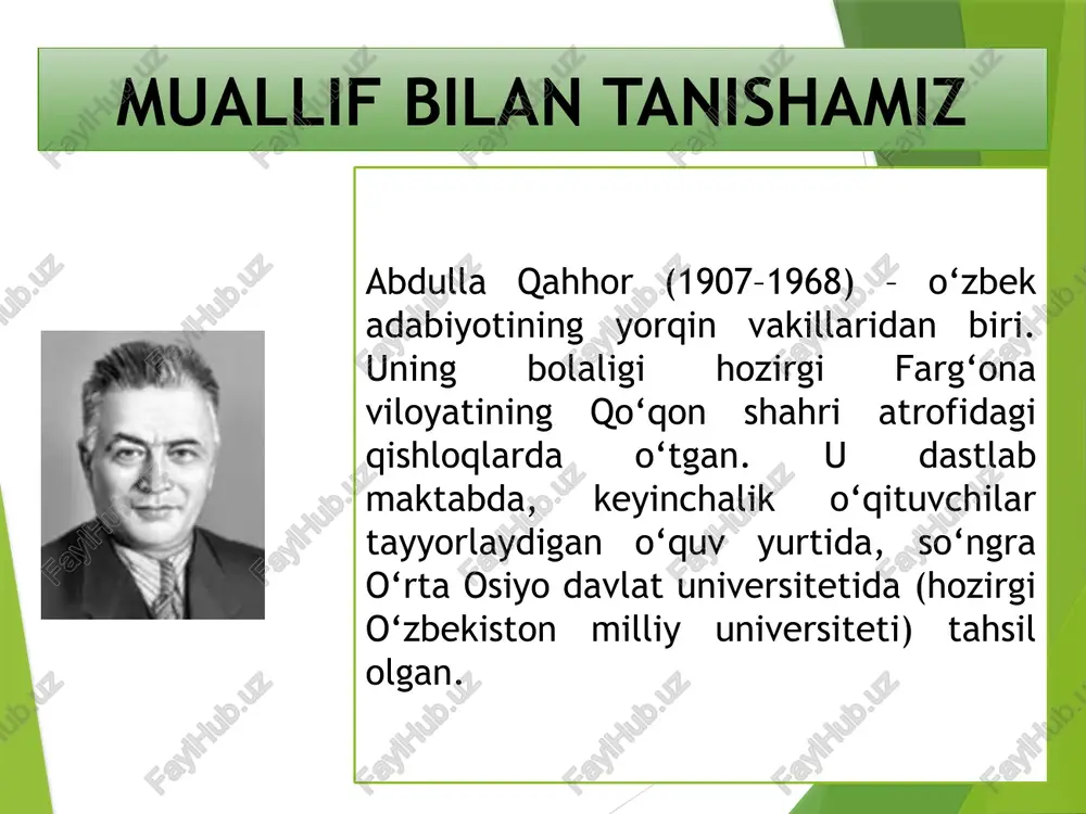 imda hech narsa yo‘q... – o‘zi qaytib kelmasmikin?.. birov olib ketsa, qaytib kela ber, deb qo‘yilmagan ekan-da! nega yig‘lanadi? a? yig‘lanmasin! qobil bobo yerga qarab tek qoldi. – qidirtirsakmikin-a? – dedi amin chinchalog‘ini etigining ostiga artib, – suyunchisi nima bo‘ladi? suyunchidan chashna olib kelinmadimi? asardagi egamberdi paxtafurush ertasiga ellikboshi qobil boboni boshlab qaynatasi – egamberdi paxtafurushning oldiga olib bordi. paxtafurush cholning holiga ko‘p achindi va yerini haydab olgani bitta emas, ikkita ho‘kiz berdi, lekin “kichkinagina” sharti bor. bu shart kuzda ma’lum bo‘ladi... asarda ishlatilgan atamalar xatga tushadi – tortib olinadigan narsalar ro‘yxatiga qo‘shiladi taftish – tekshirish chashna – tatib ko‘rish uchun namuna azayimxon – afsun o‘qib kasallarni “davolovchi”, muammolarni “hal qiluvchi” kishi obdastagardon – duo o‘qib o‘g‘rini topish arbob – amaldor, yuqori lavozimdagi shaxs kulankir – zotli xo‘roz (tovuq) muhokama qilamiz guruhlarda ishlaymiz 1. guruhlarga bo‘lining. “o‘g‘ri” hikoyasidagi o‘zingizga ma’qul bo‘lgan epizodni tanlang va shu asosda rasm chizing. ijodingiz asosida …
