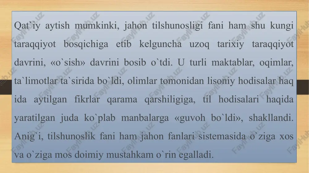ga oid masalalar mukammal ishlangan bo`lib, unga nisbatan fonetika va sintaksis masalalari bo`sh tadqiq qilingan. shuningdek, iskandariya maktabi vakillari gram-matikani falsafadan ajratdilar. xullas, qadimda tilshunoslikning iskandariya davri grammatikani mustaqil fan sifatida yaratdi. e’tiboringiz uchun raxmat image3.png image4.png /docprops/thumbnail.jpeg ‘tilshunoslik tarixidagi yo’nalishlar va maktablar